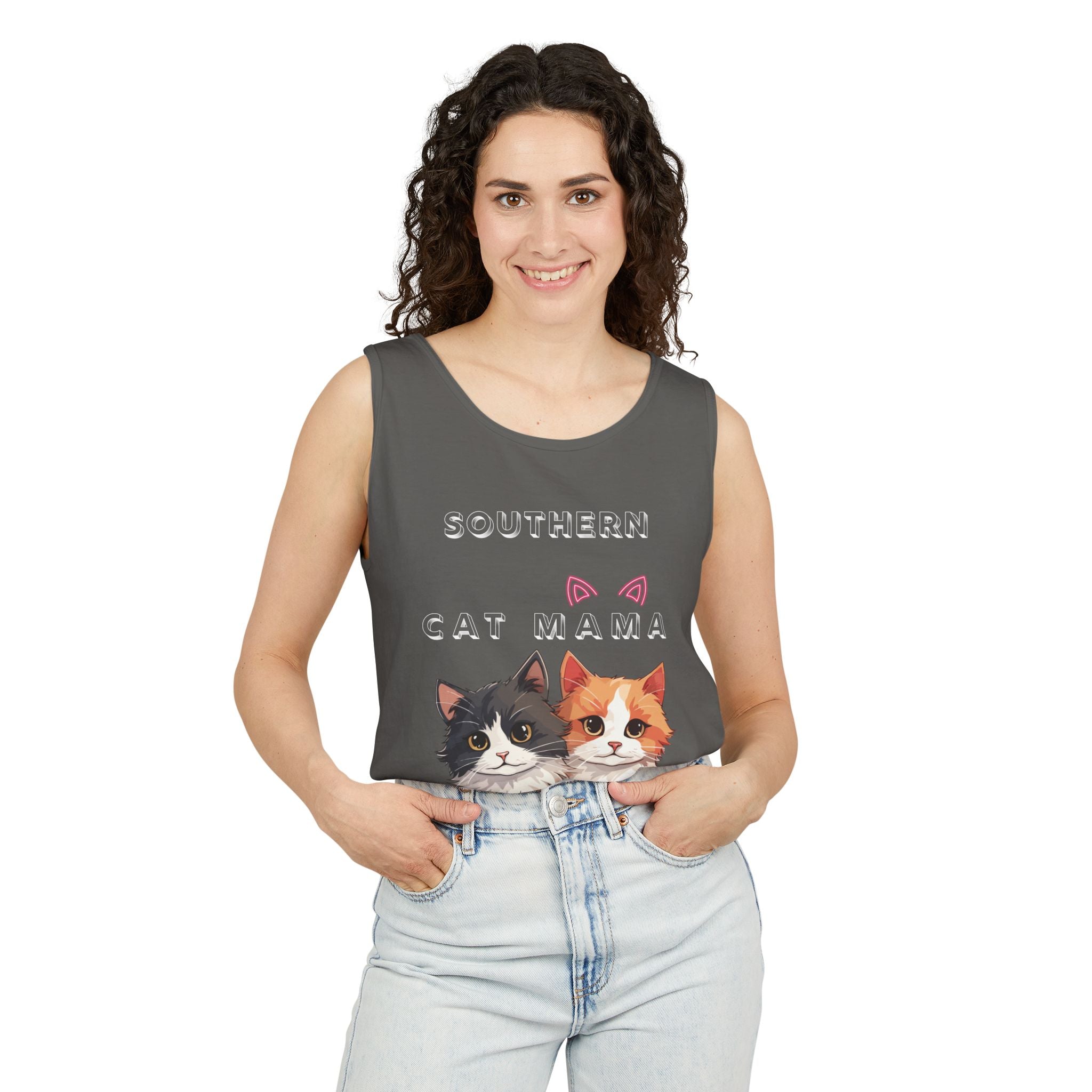 Southern Cat Mama Tank Top — Cute Kitten Graphic Tank for Cat Lovers