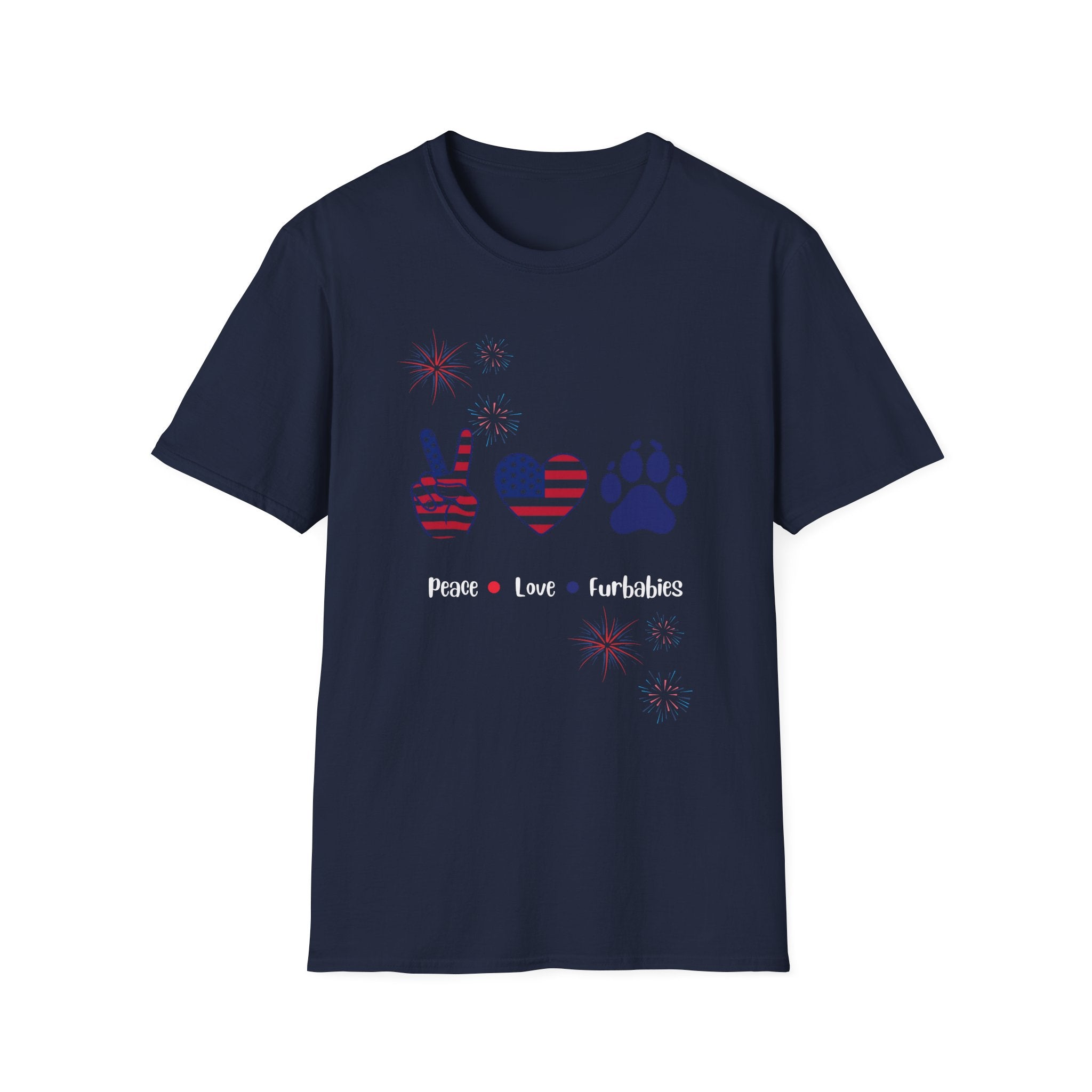 Patriotic Peace Heart Paw T-Shirt – USA Flag Dog Lover Tee for 4th of July