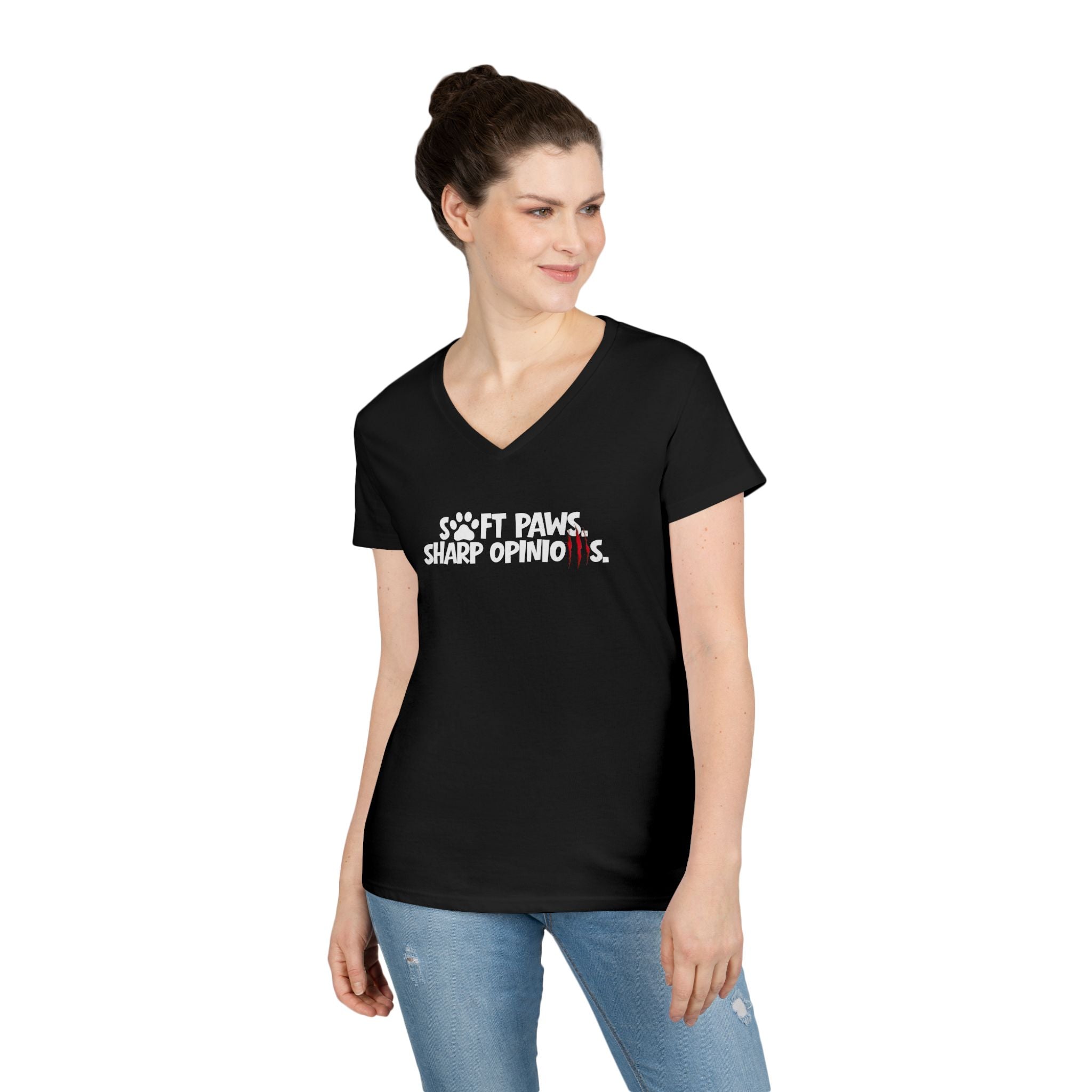 Soft Paws, Sharp Opinions Women’s V-Neck Tee