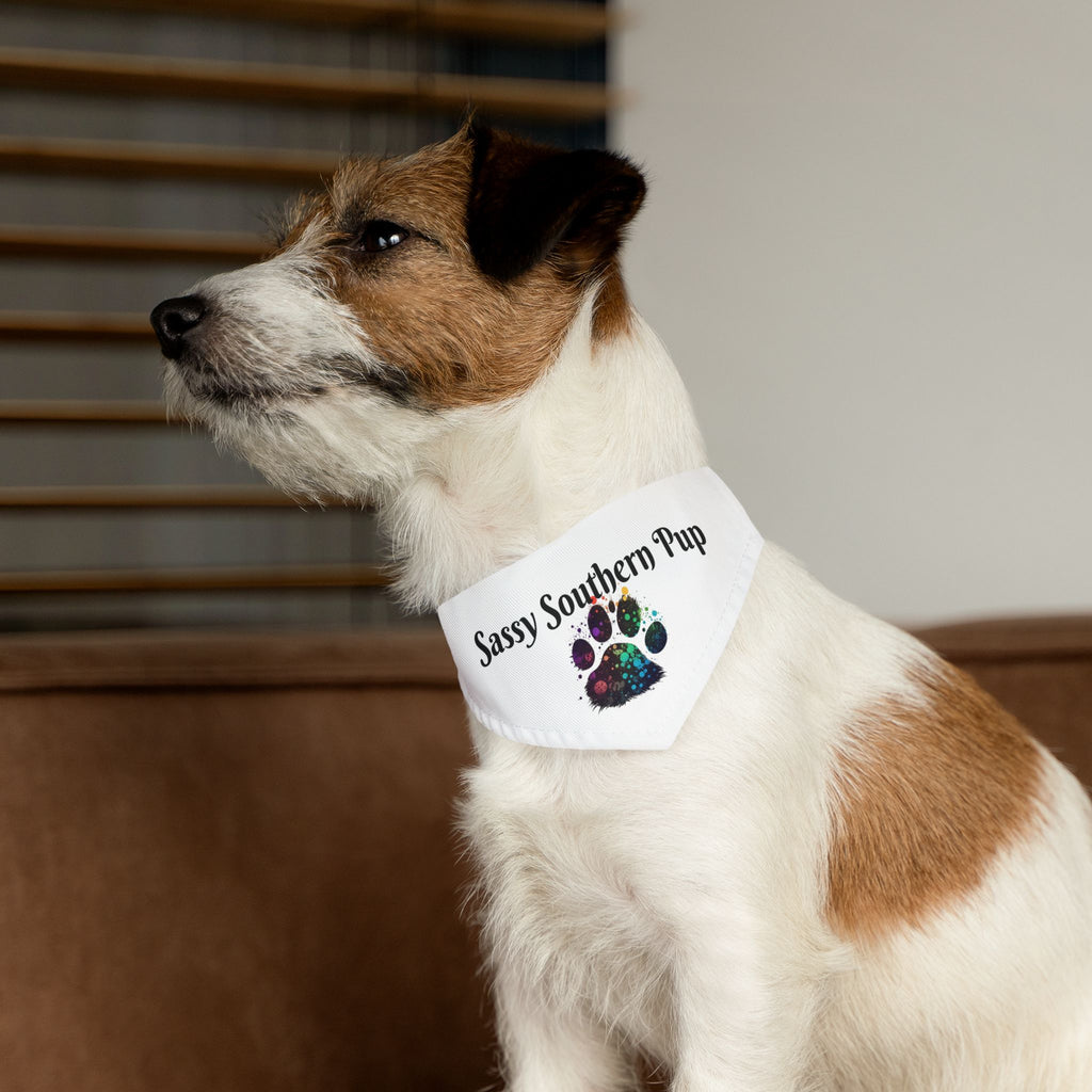 Pet Bandana Collar — "Sassy Southern Pup" Paw Print Dog Bandana