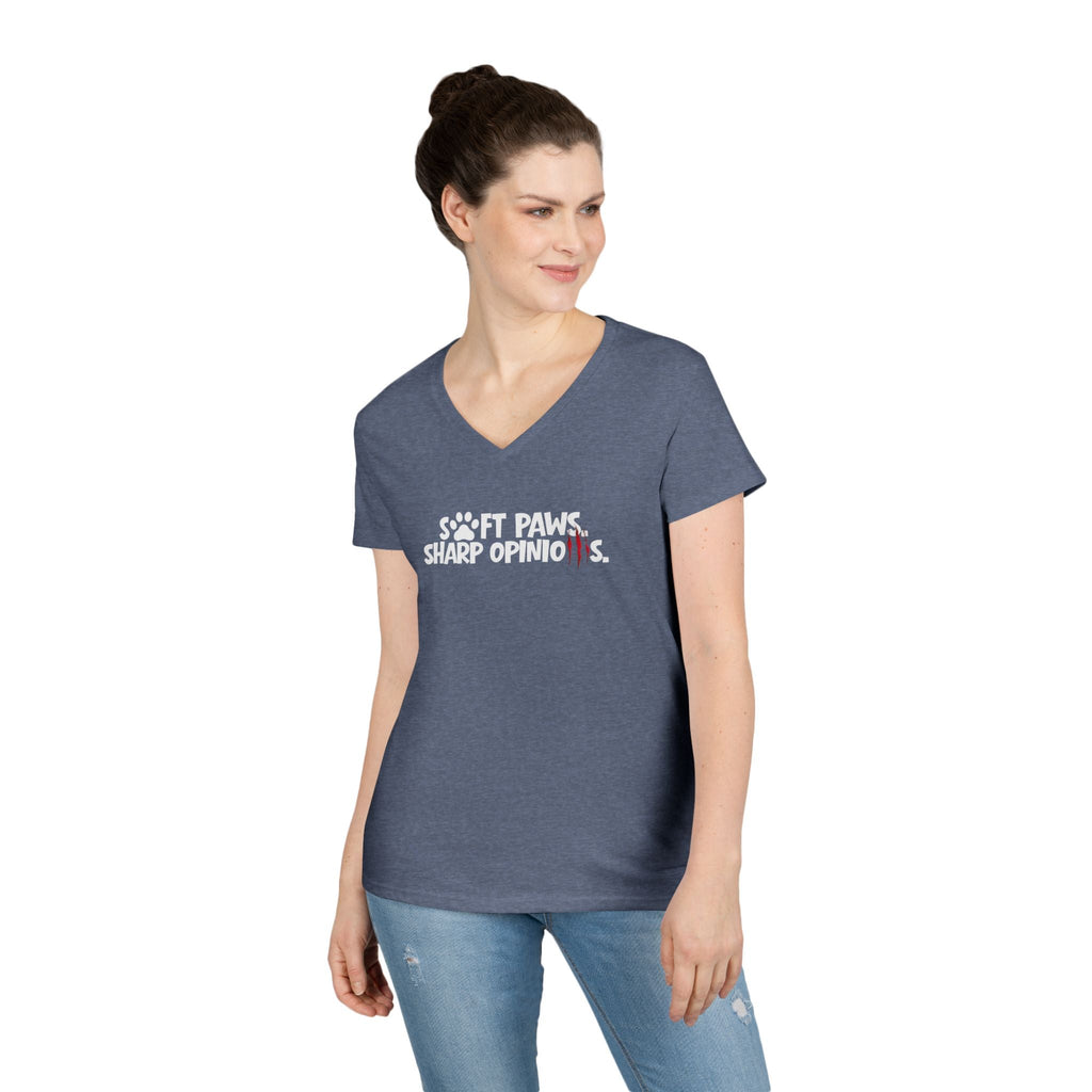 Soft Paws, Sharp Opinions Women’s V-Neck Tee
