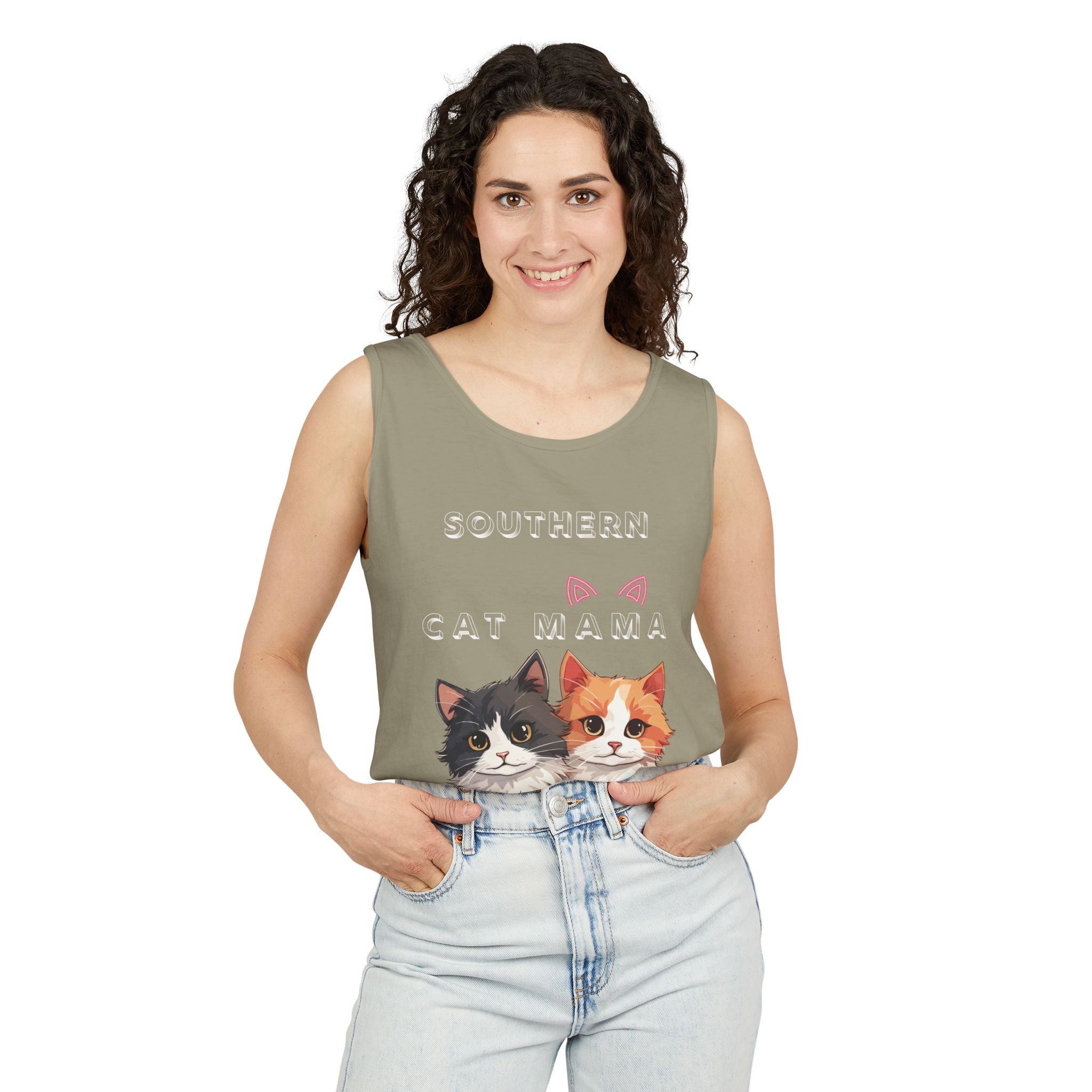 Southern Cat Mama Tank Top — Cute Kitten Graphic Tank for Cat Lovers