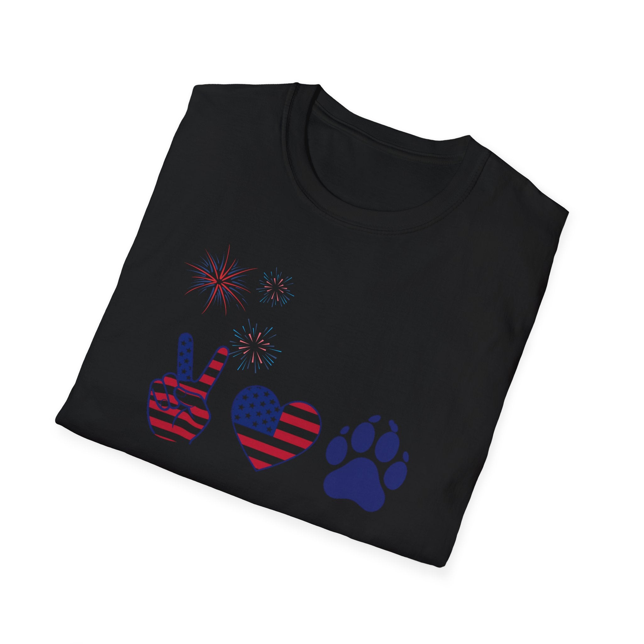 Patriotic Peace Heart Paw T-Shirt – USA Flag Dog Lover Tee for 4th of July
