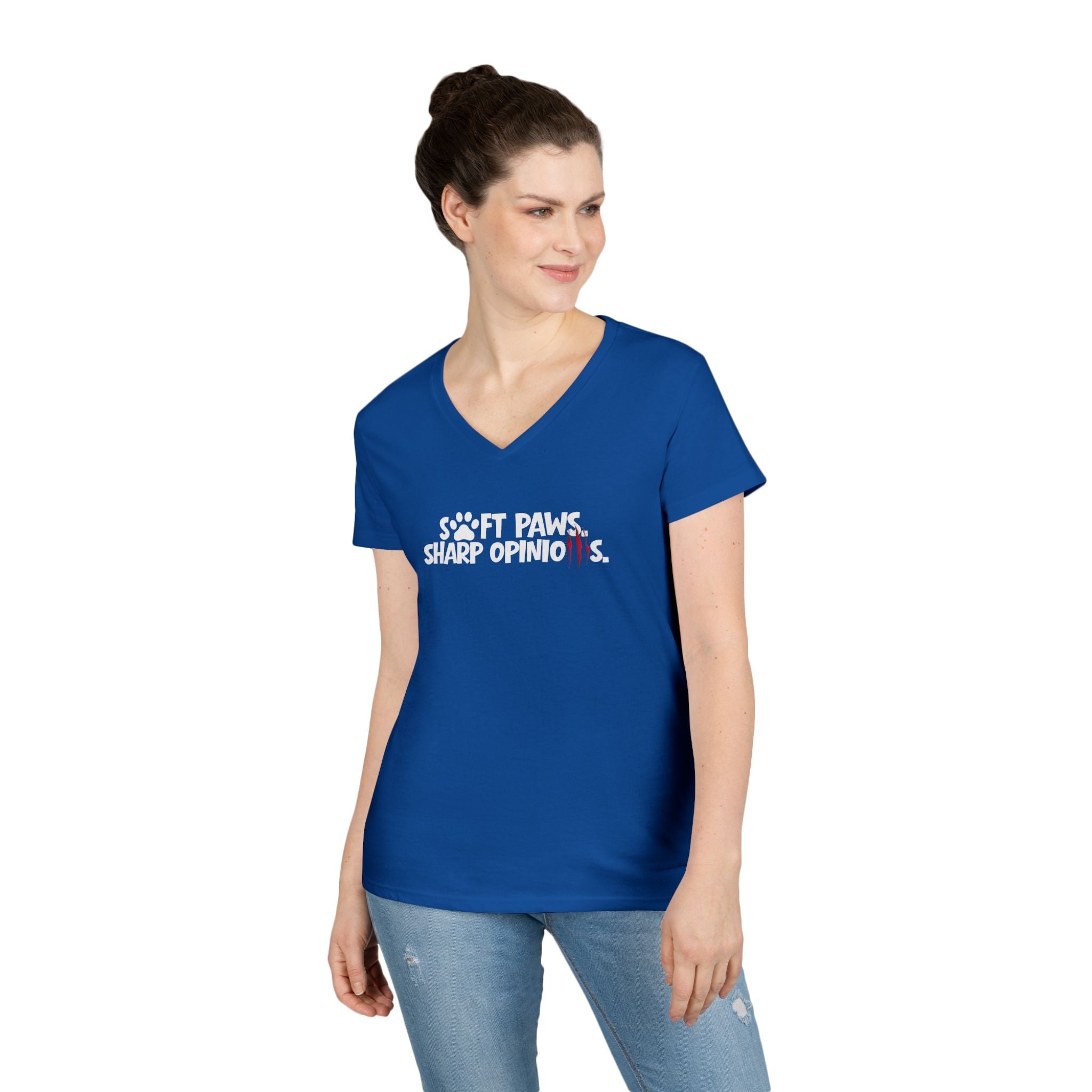 Soft Paws, Sharp Opinions Women’s V-Neck Tee