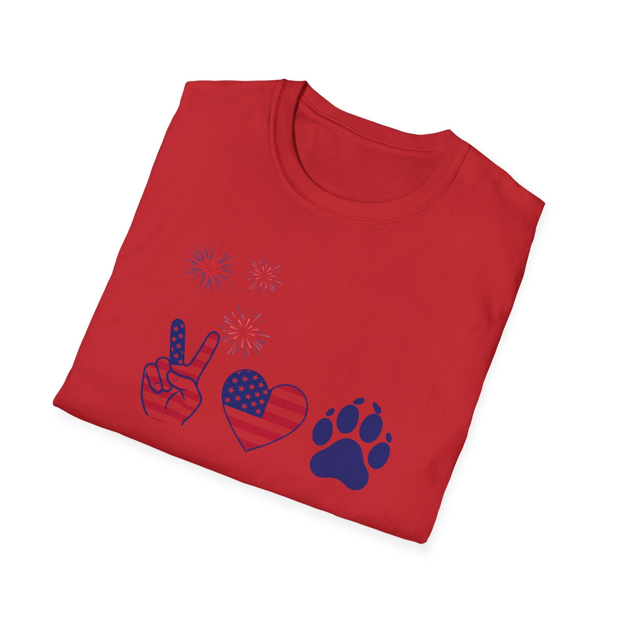 Patriotic Peace Heart Paw T-Shirt – USA Flag Dog Lover Tee for 4th of July