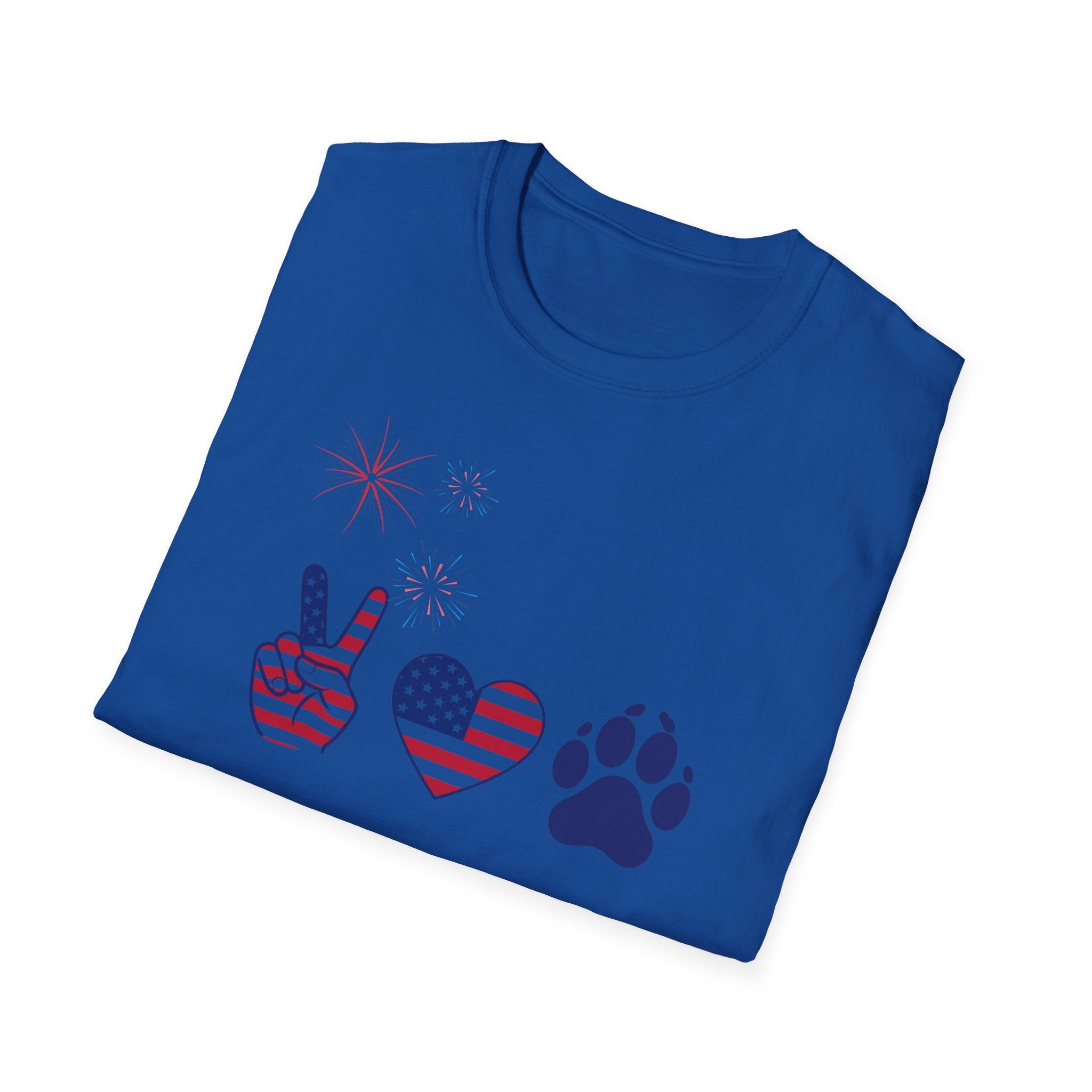 Patriotic Peace Heart Paw T-Shirt – USA Flag Dog Lover Tee for 4th of July