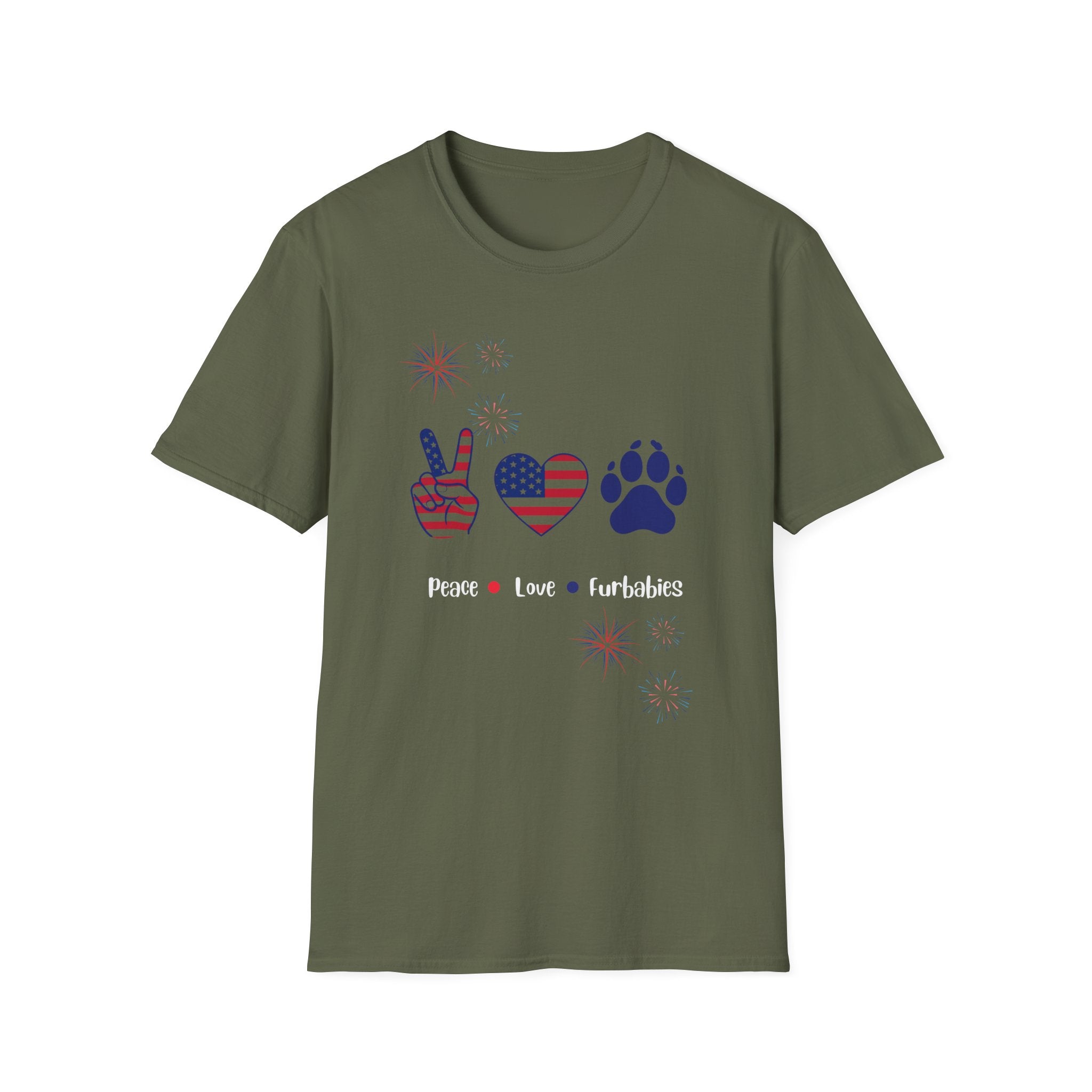 Patriotic Peace Heart Paw T-Shirt – USA Flag Dog Lover Tee for 4th of July