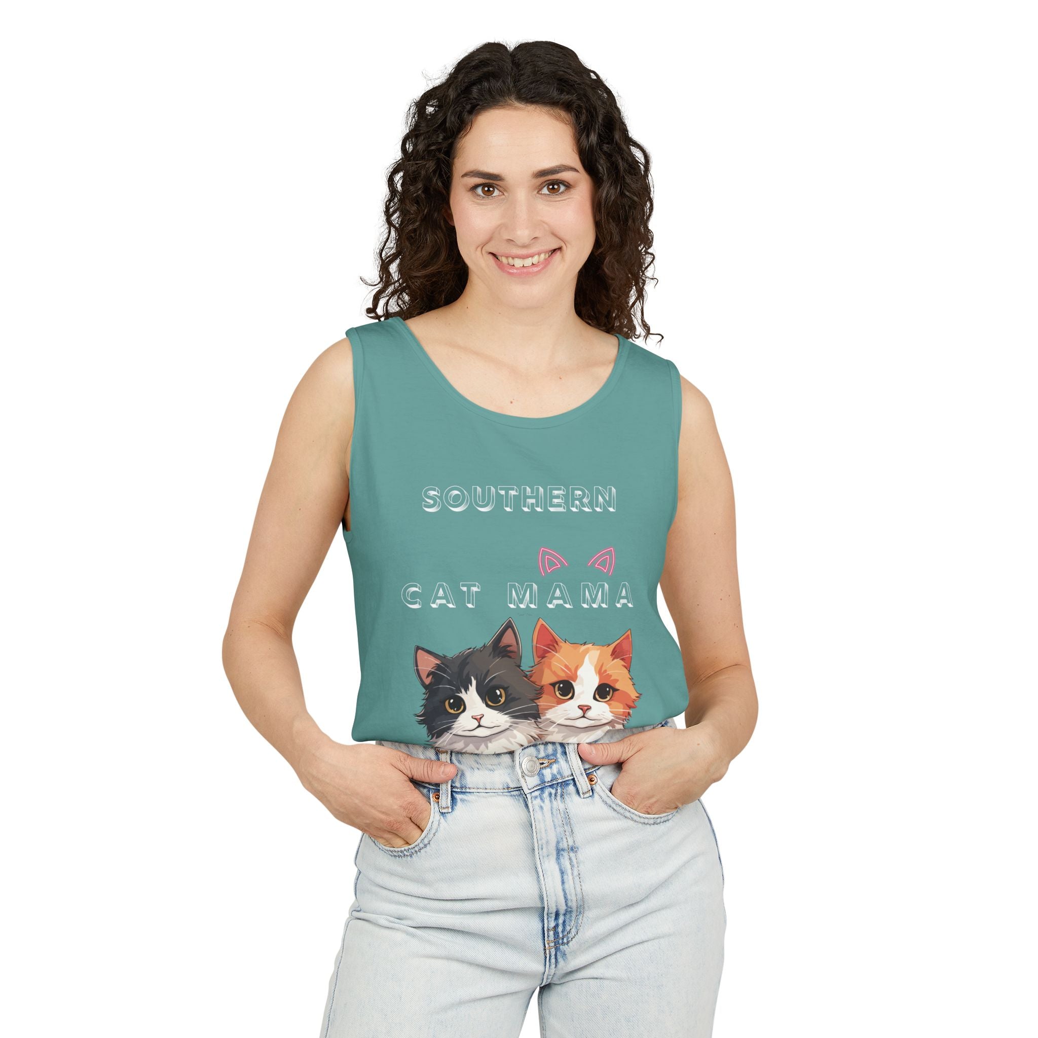 Southern Cat Mama Tank Top — Cute Kitten Graphic Tank for Cat Lovers