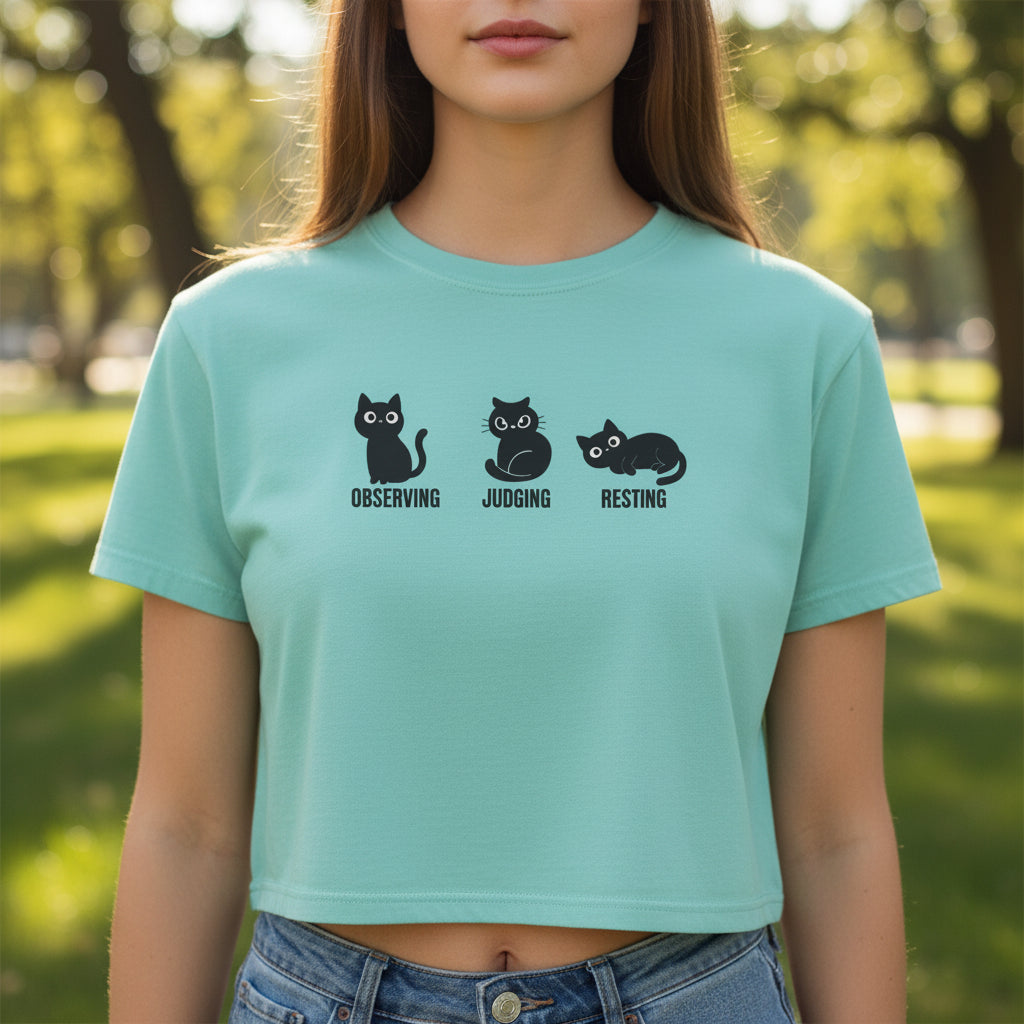 Observing Judging Resting Cat Tee | Boxy Cropped Cat Shirt