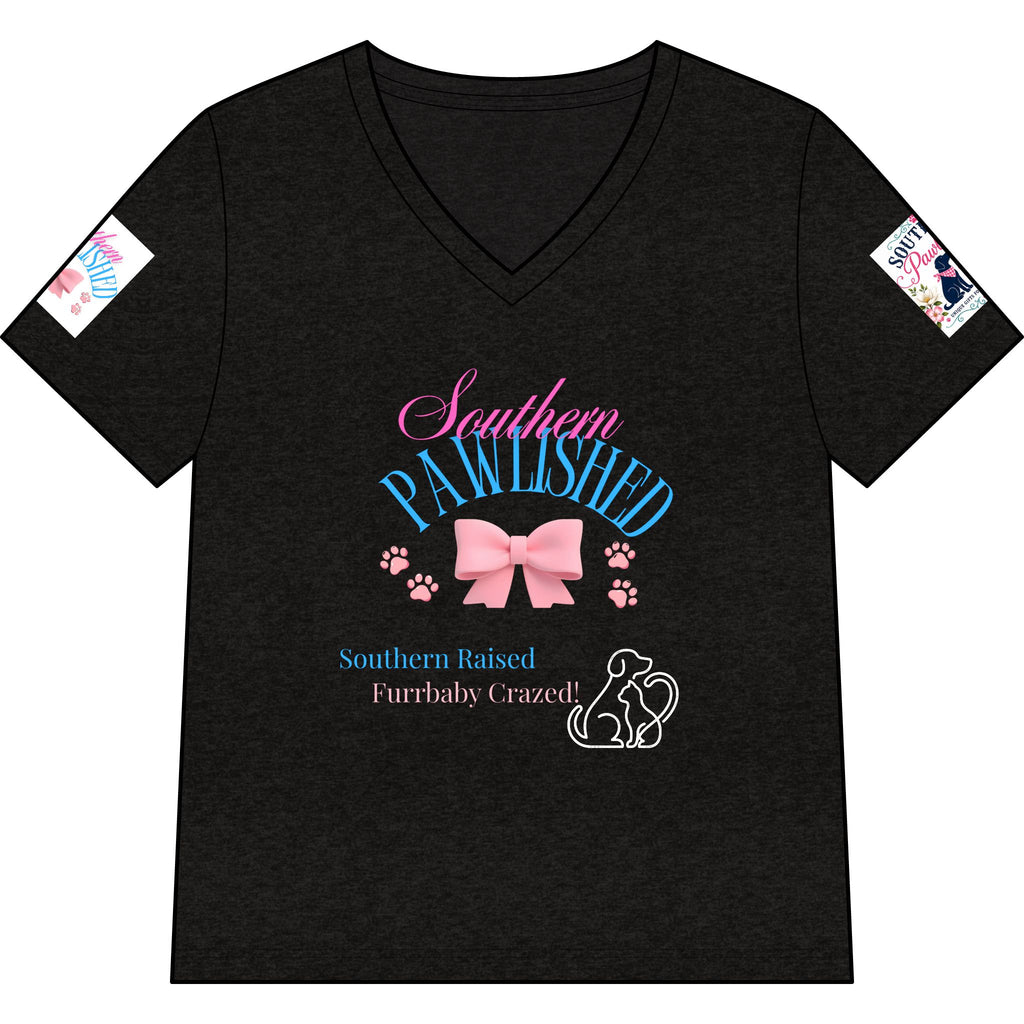 Southern Pawlished V-Neck Tee — "Southern Raised, Fur-baby Crazed"