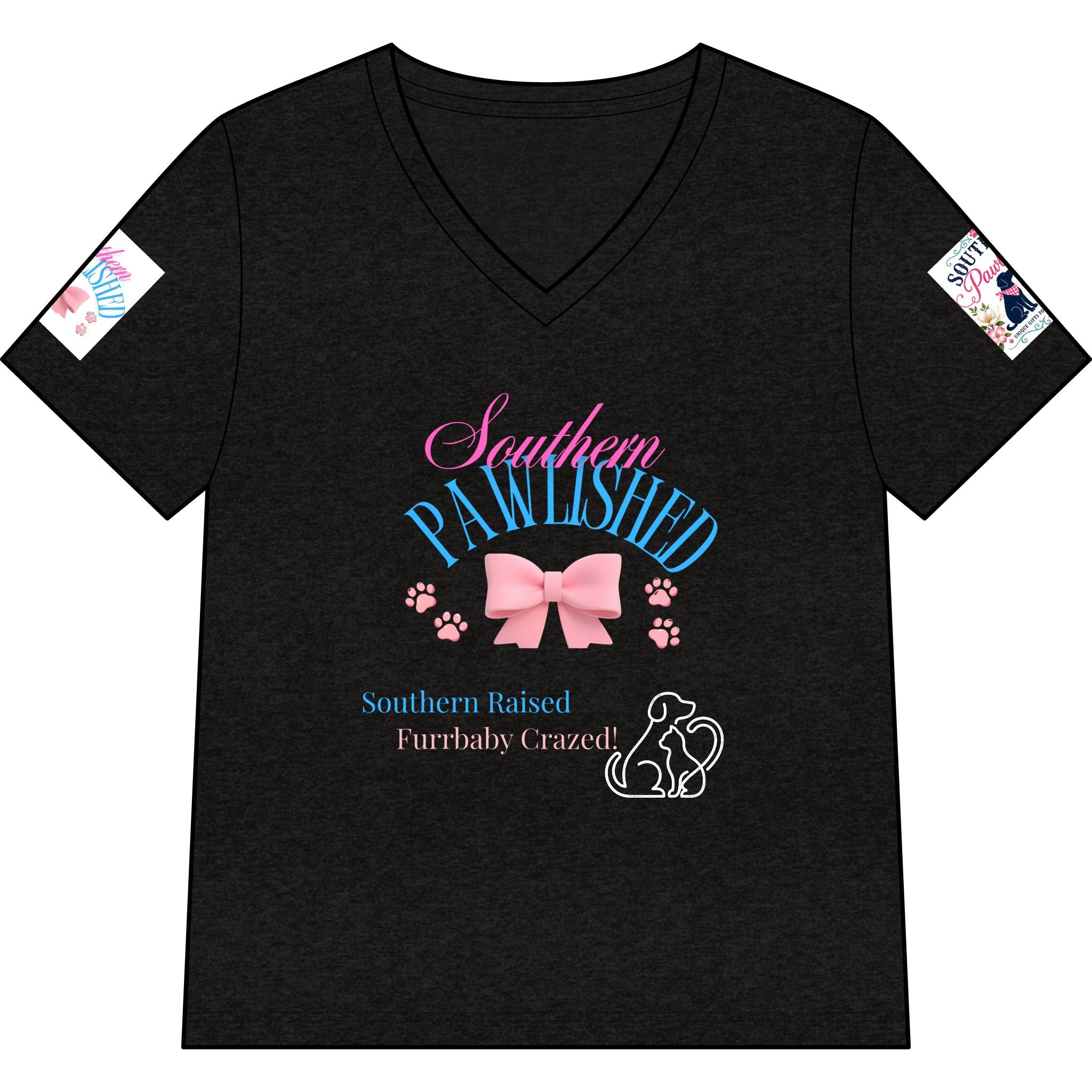 Southern Pawlished V-Neck Tee — "Southern Raised, Fur-baby Crazed"