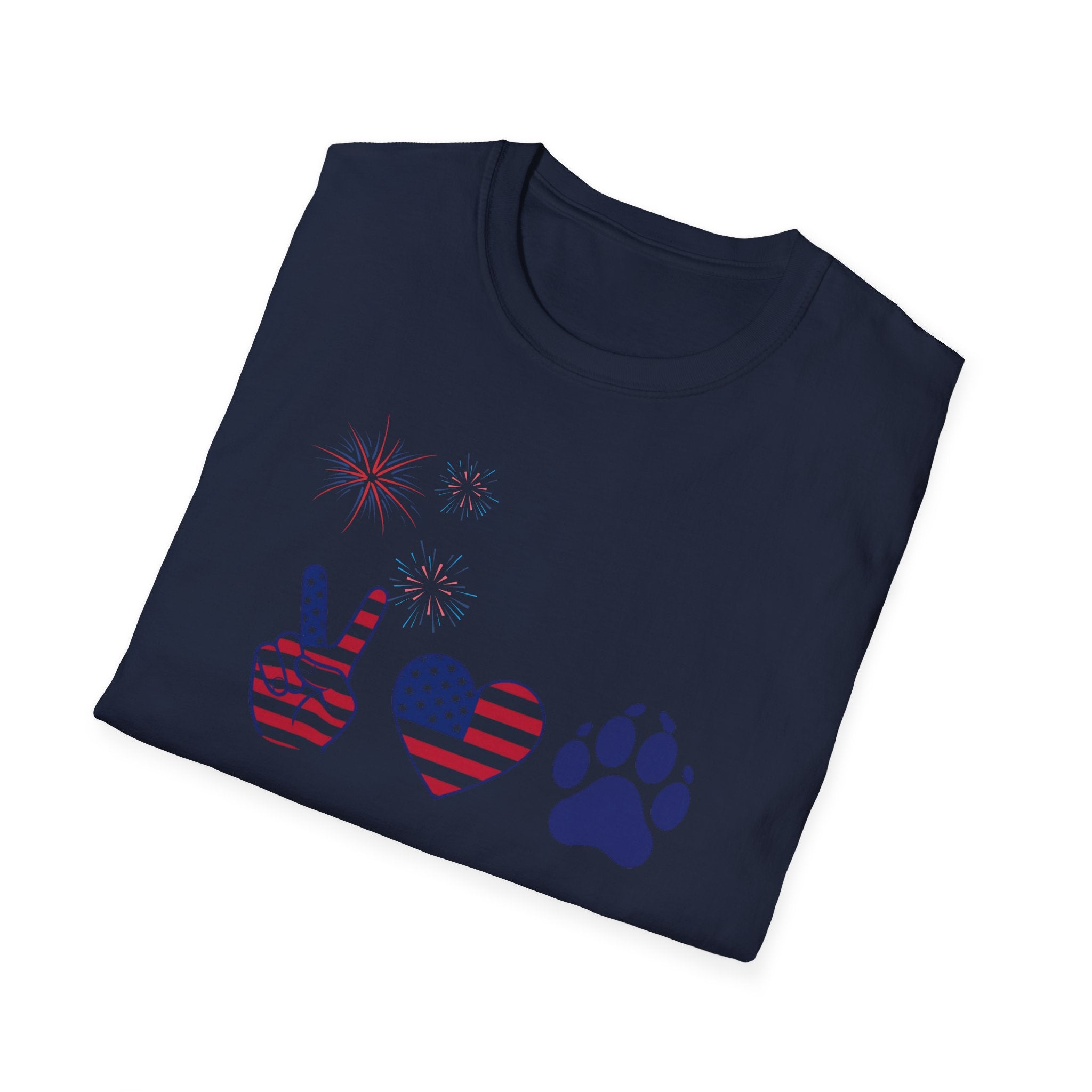 Patriotic Peace Heart Paw T-Shirt – USA Flag Dog Lover Tee for 4th of July