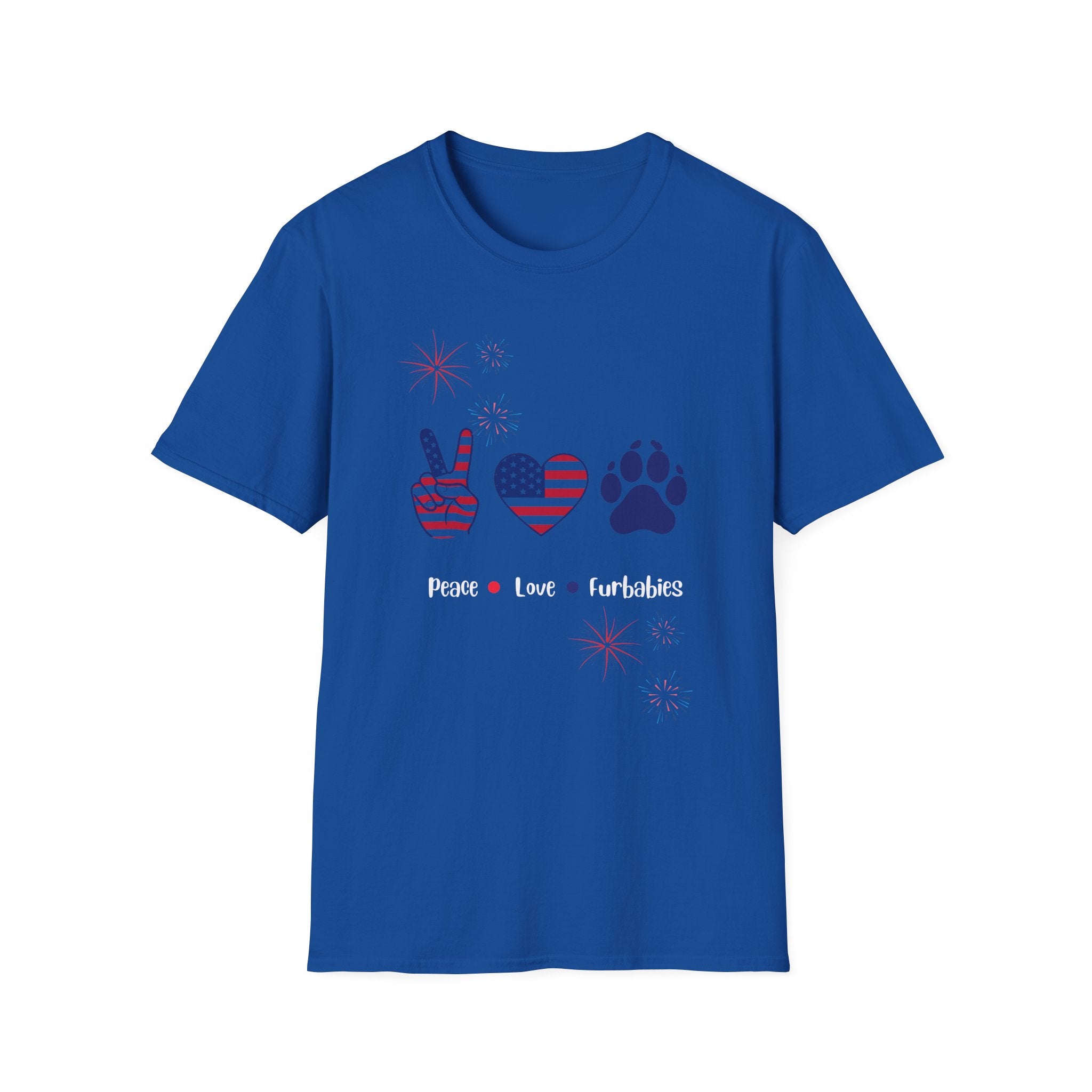 Patriotic Peace Heart Paw T-Shirt – USA Flag Dog Lover Tee for 4th of July