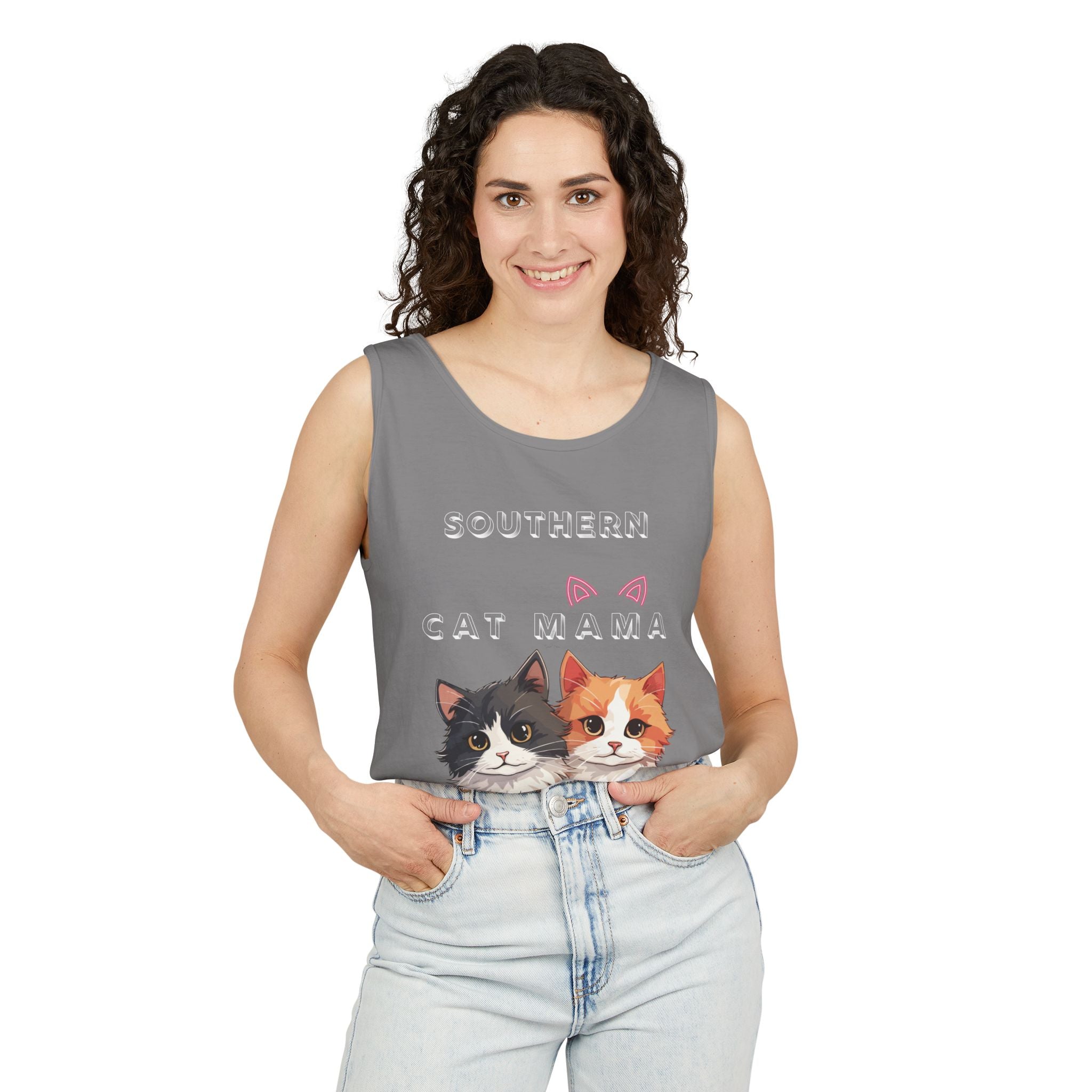 Southern Cat Mama Tank Top — Cute Kitten Graphic Tank for Cat Lovers