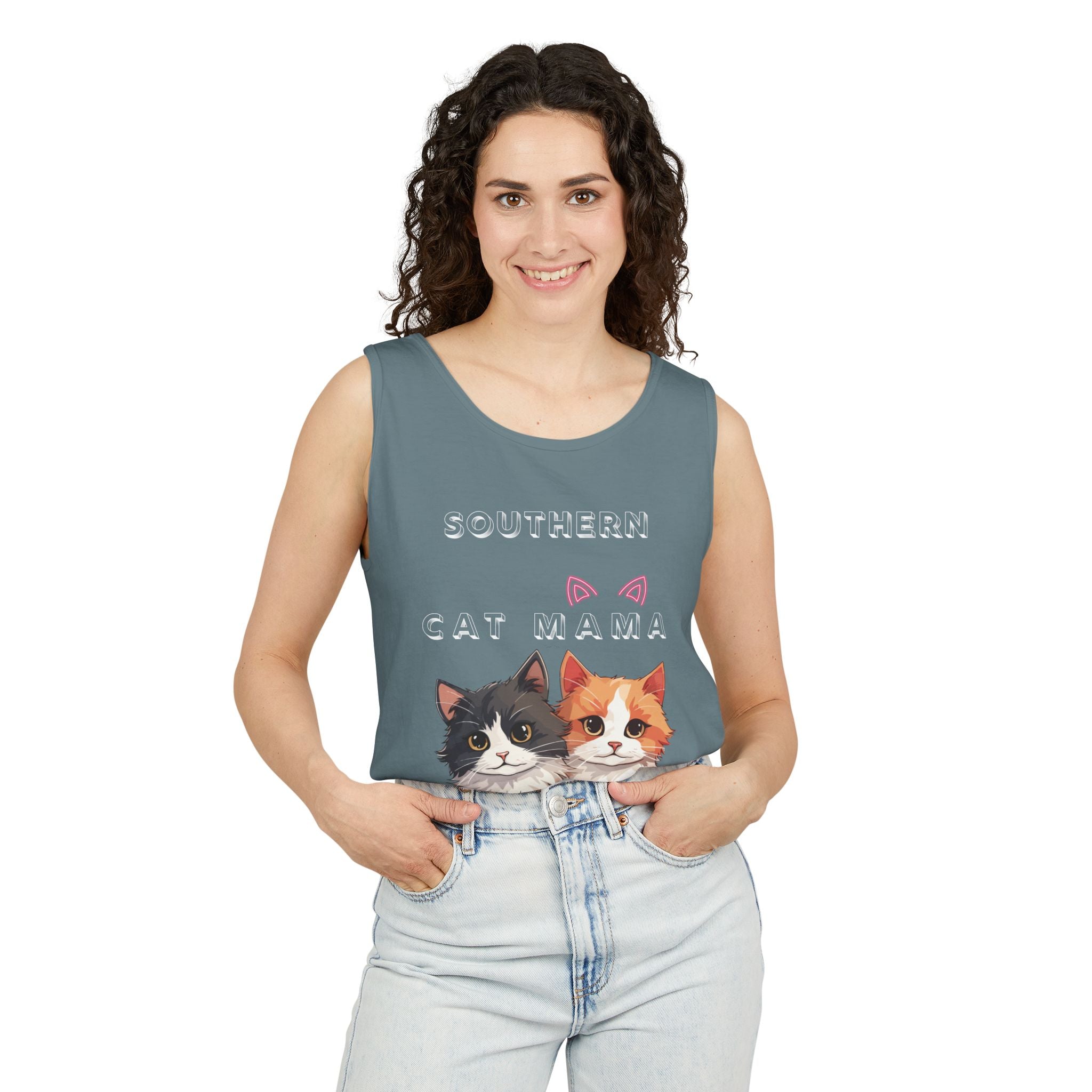 Southern Cat Mama Tank Top — Cute Kitten Graphic Tank for Cat Lovers