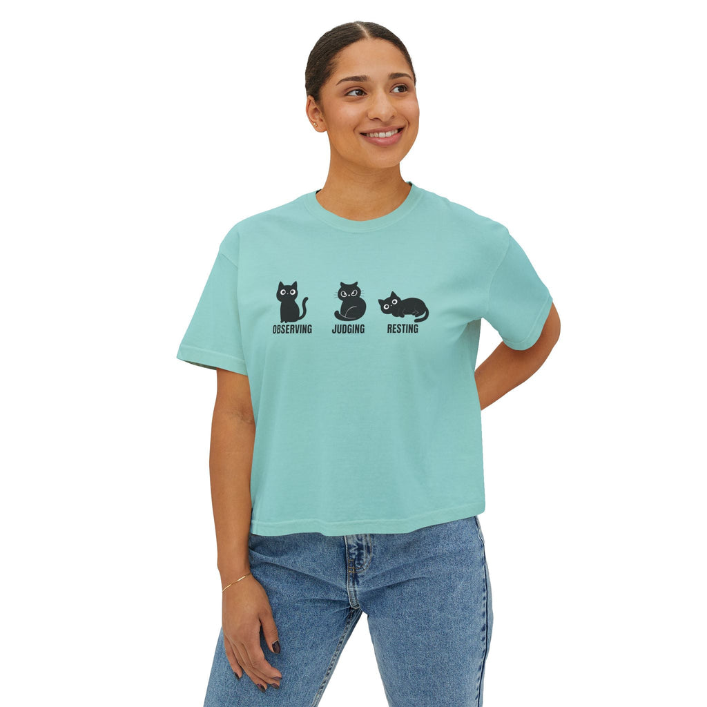 Observing Judging Resting Cat Tee | Boxy Cropped Cat Shirt