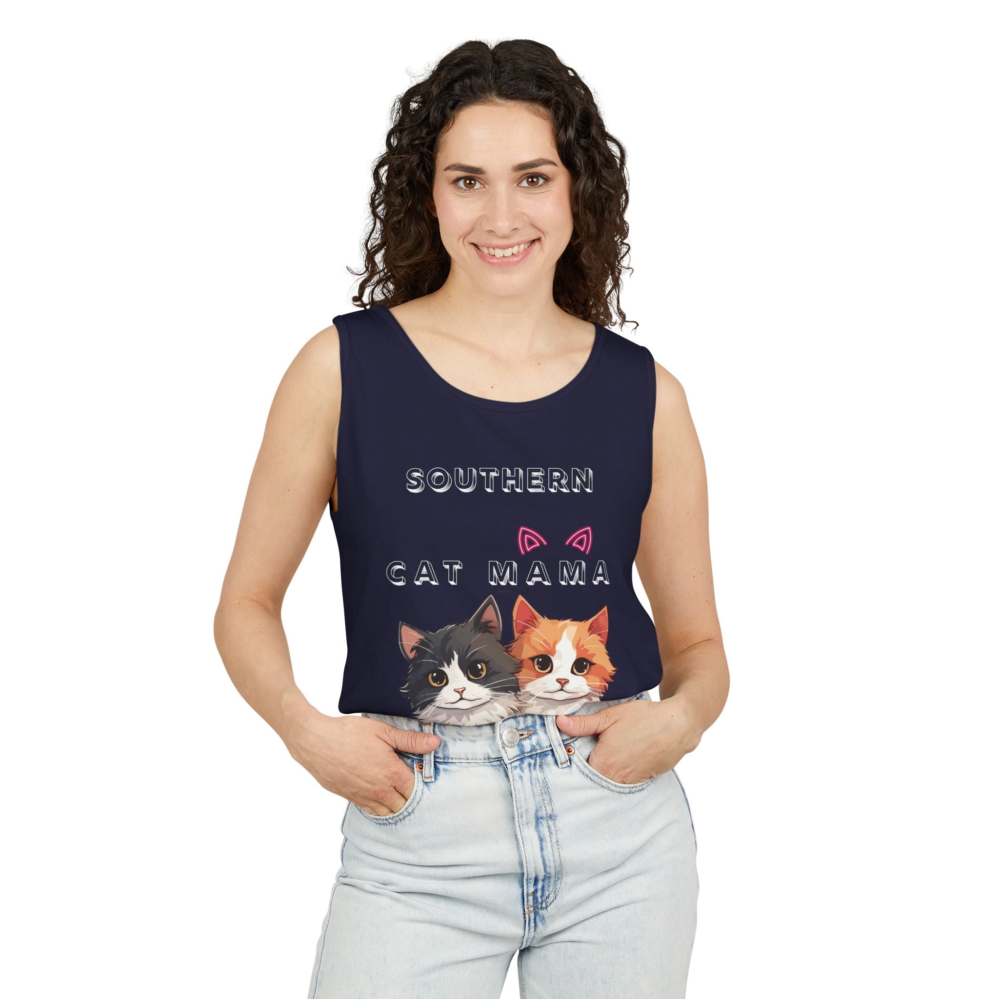 Southern Cat Mama Tank Top — Cute Kitten Graphic Tank for Cat Lovers
