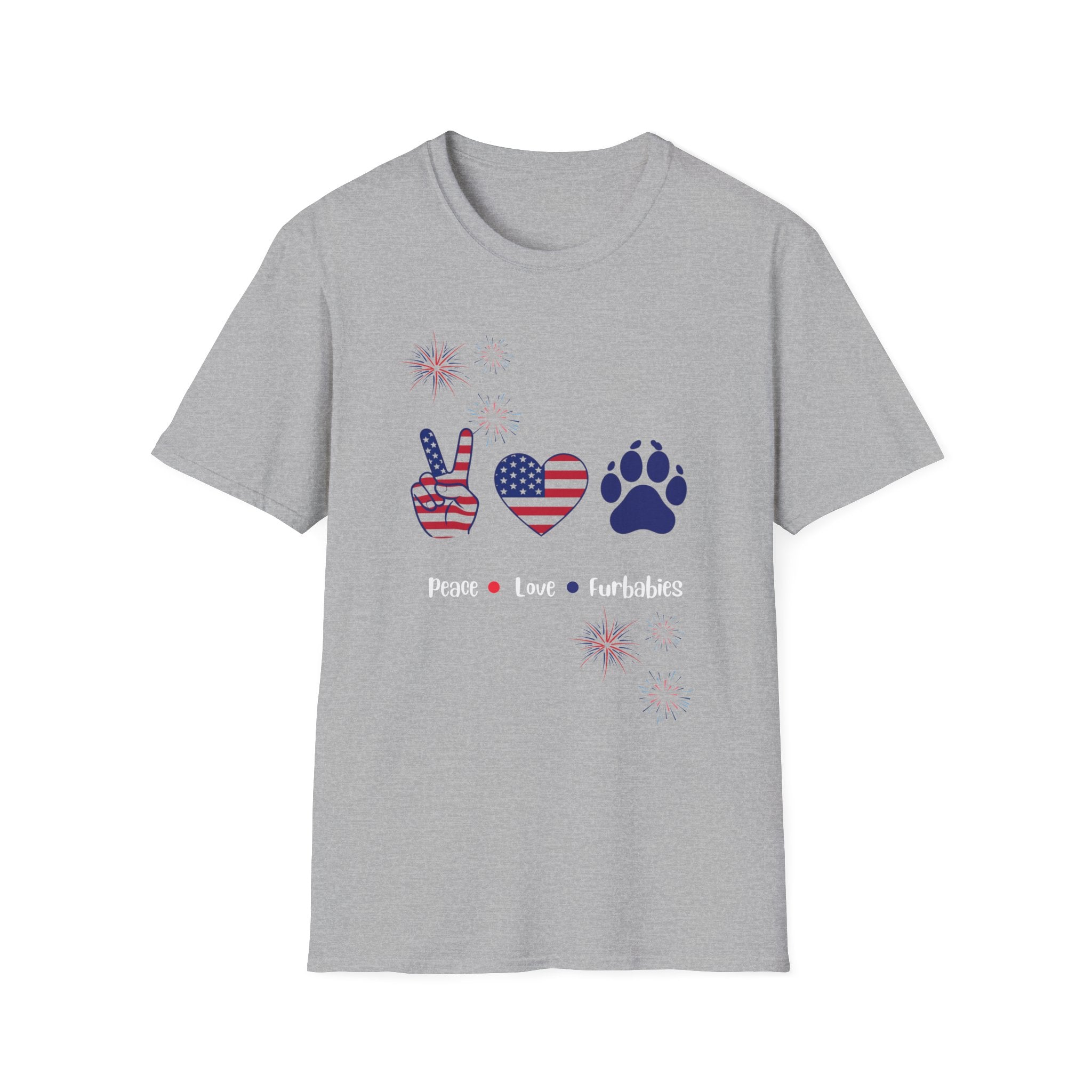 Patriotic Peace Heart Paw T-Shirt – USA Flag Dog Lover Tee for 4th of July