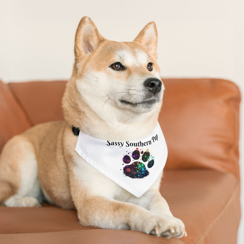 Pet Bandana Collar — "Sassy Southern Pup" Paw Print Dog Bandana