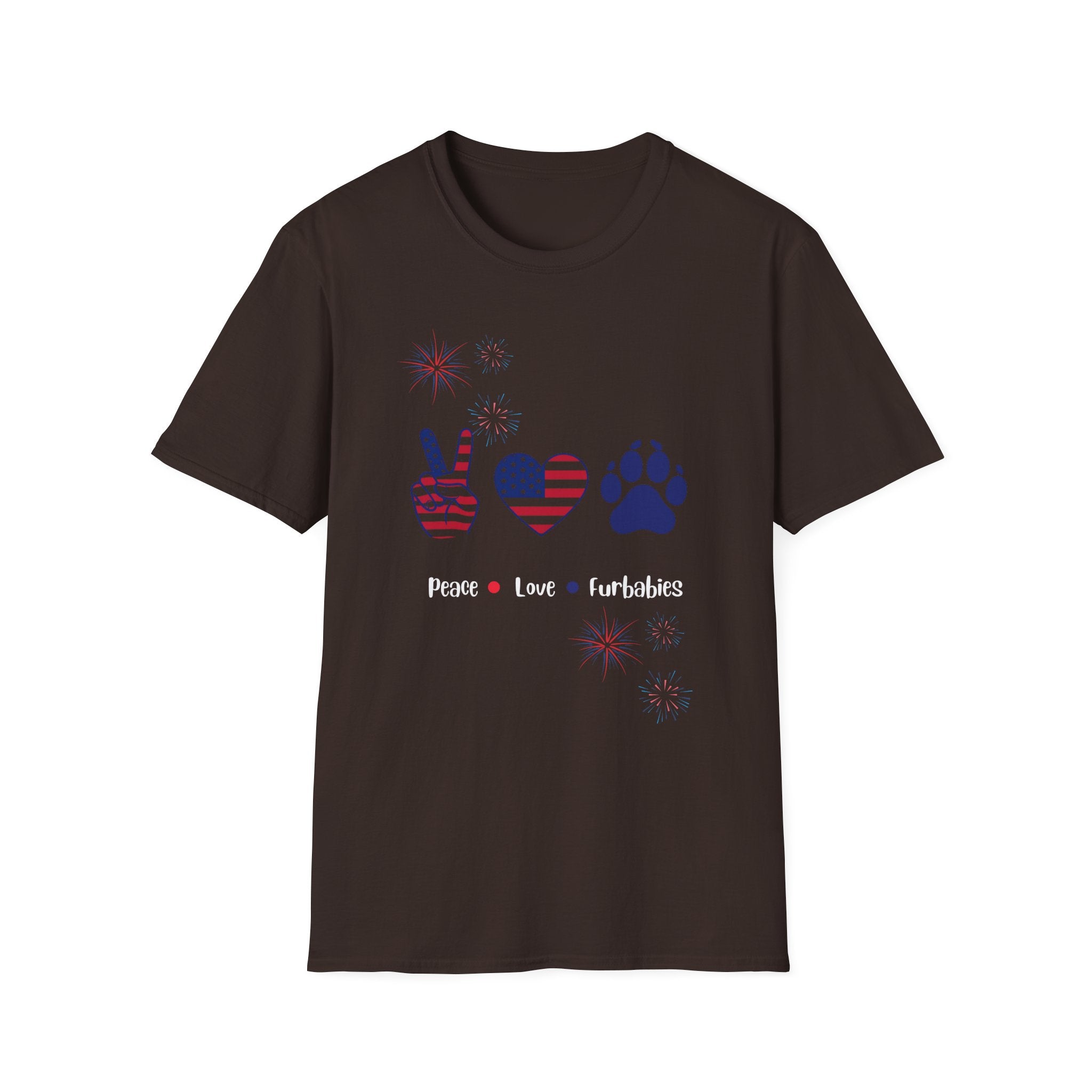 Patriotic Peace Heart Paw T-Shirt – USA Flag Dog Lover Tee for 4th of July
