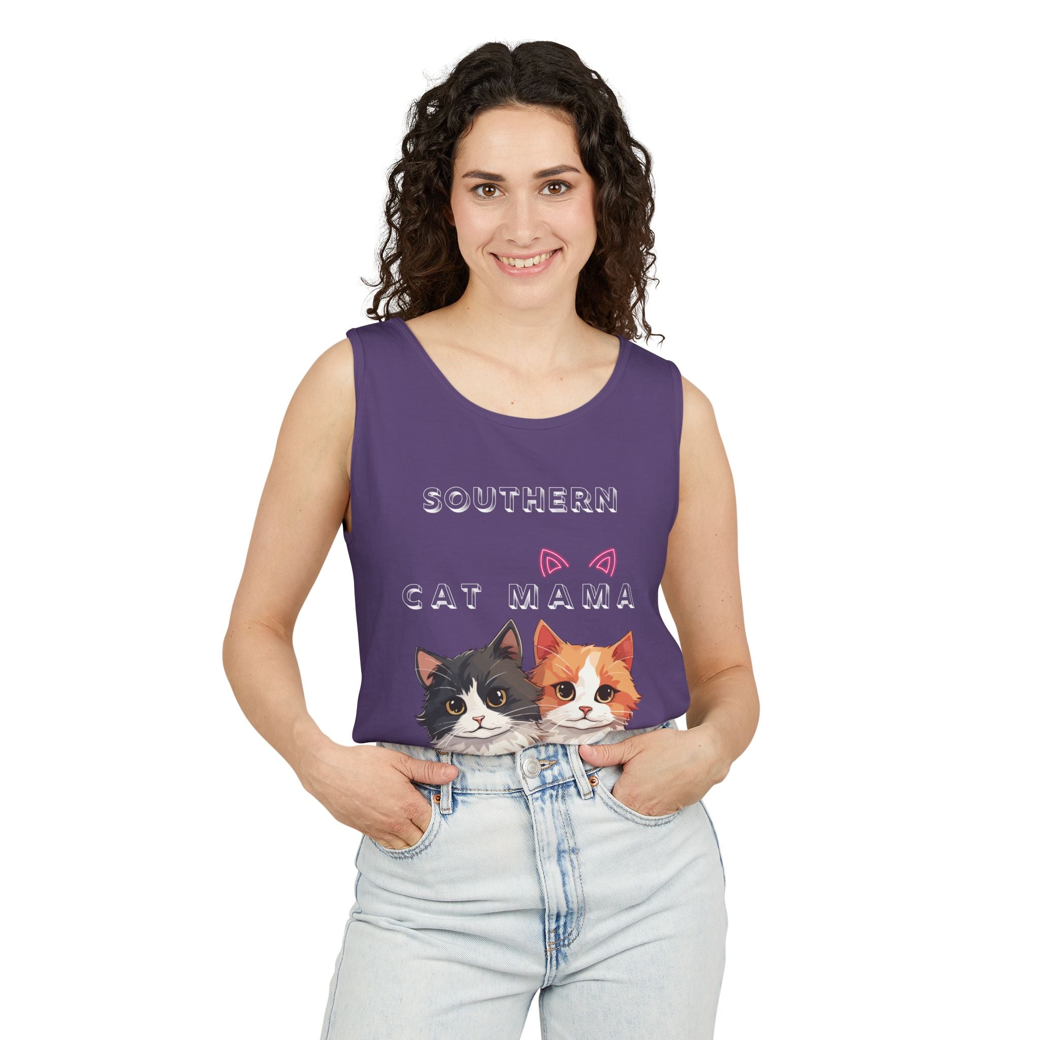 Southern Cat Mama Tank Top — Cute Kitten Graphic Tank for Cat Lovers