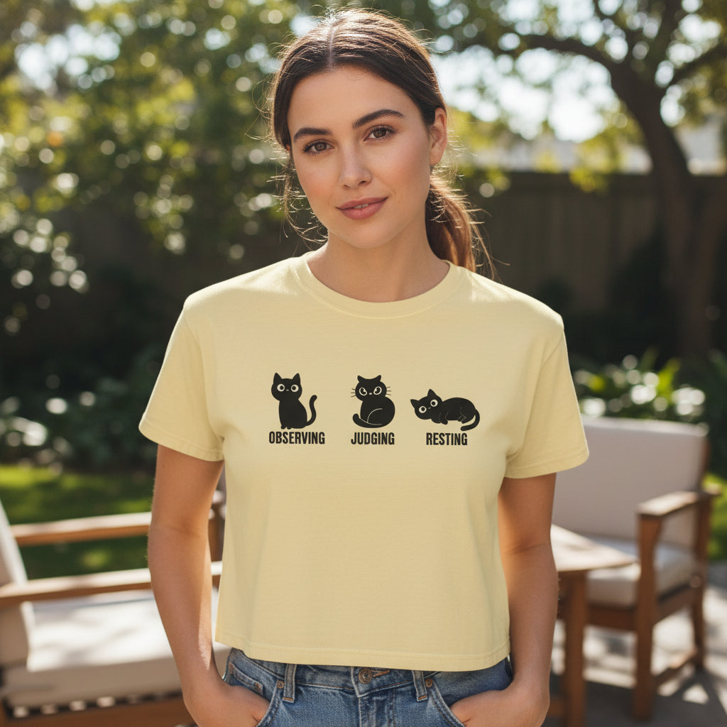 Observing Judging Resting Cat Tee | Boxy Cropped Cat Shirt
