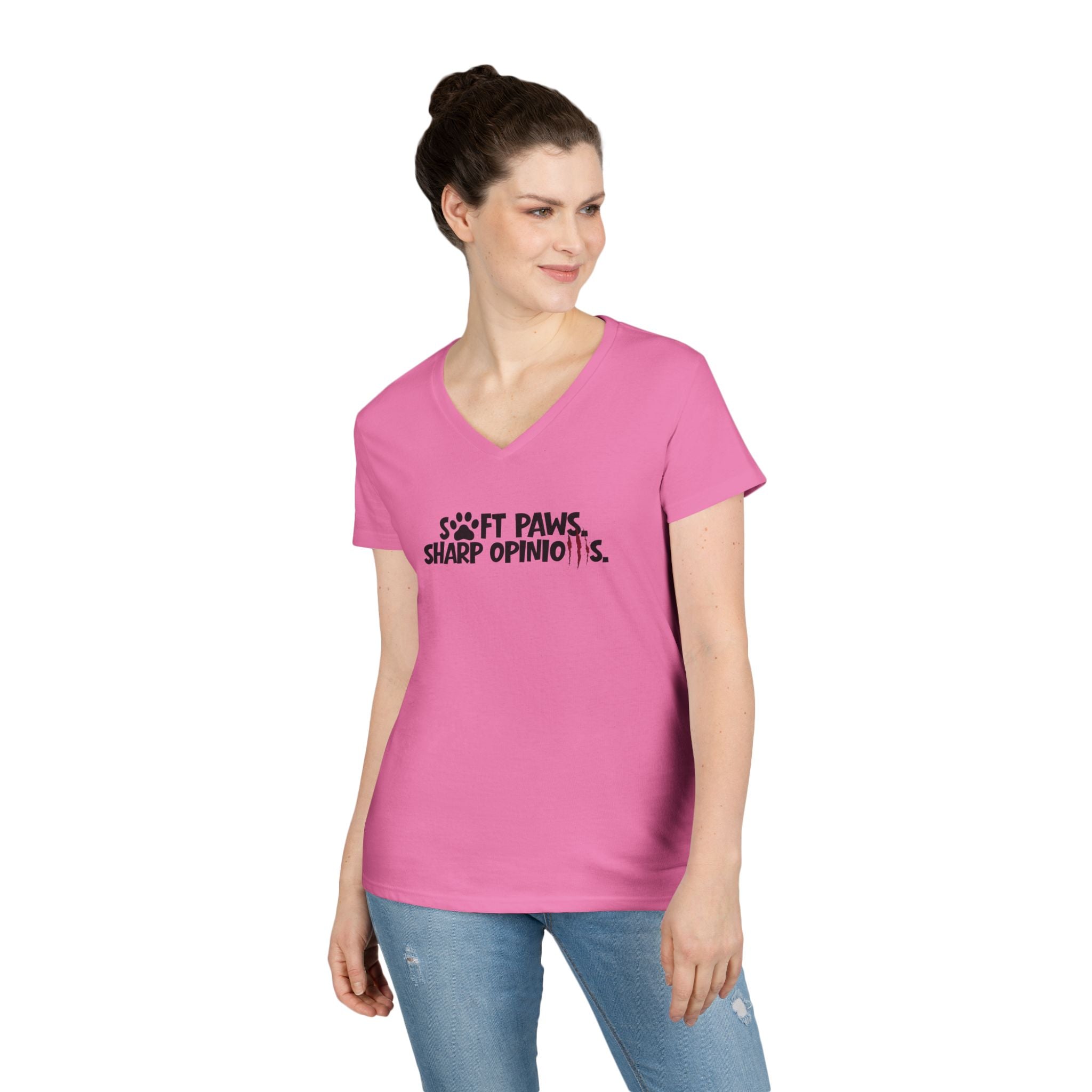 Soft Paws, Sharp Opinions Women’s V-Neck Tee