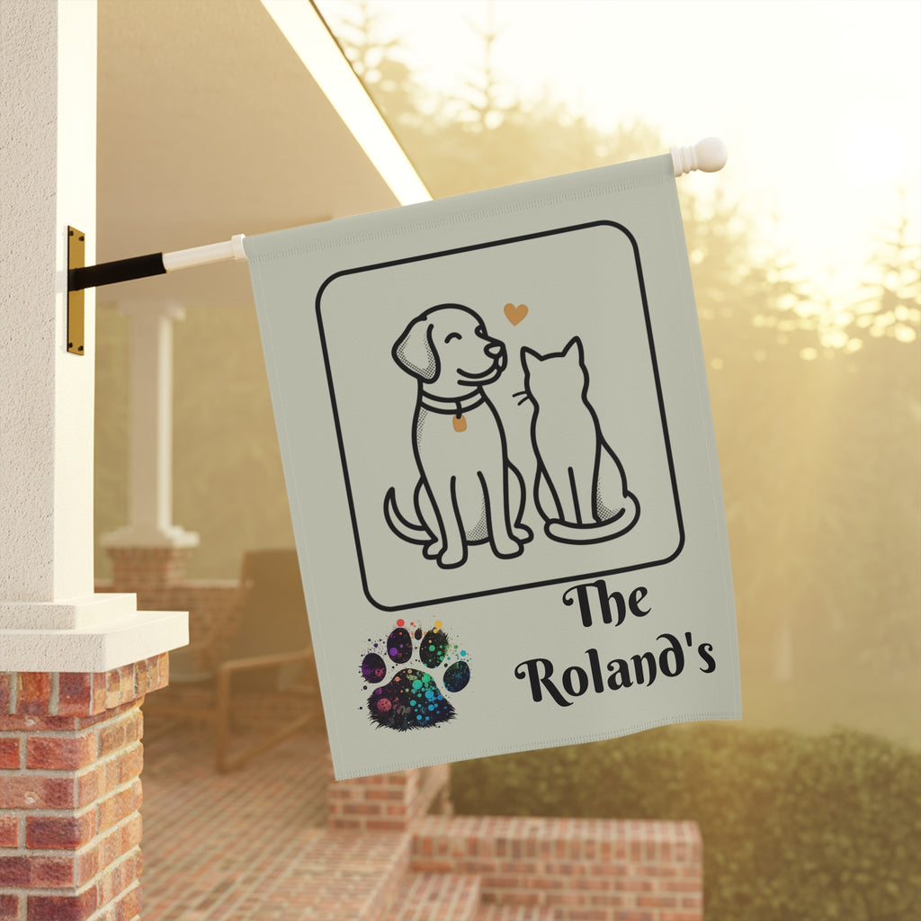 Personalized Pet Garden Flag — Dogs & Cats Design, Custom Family Name Garden Banner