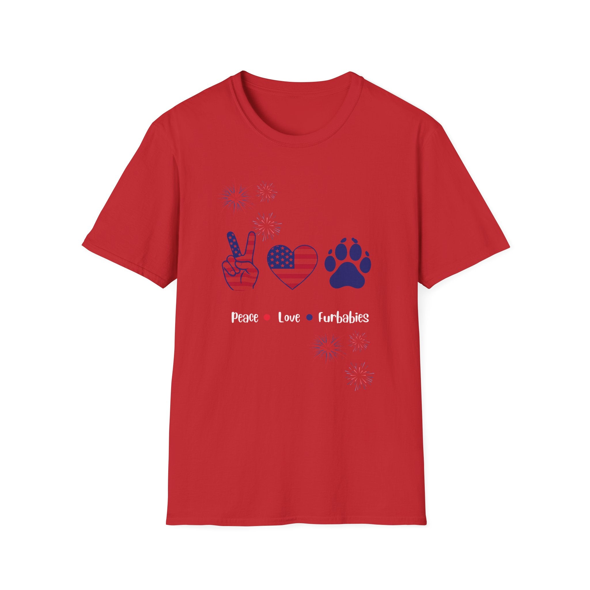 Patriotic Peace Heart Paw T-Shirt – USA Flag Dog Lover Tee for 4th of July