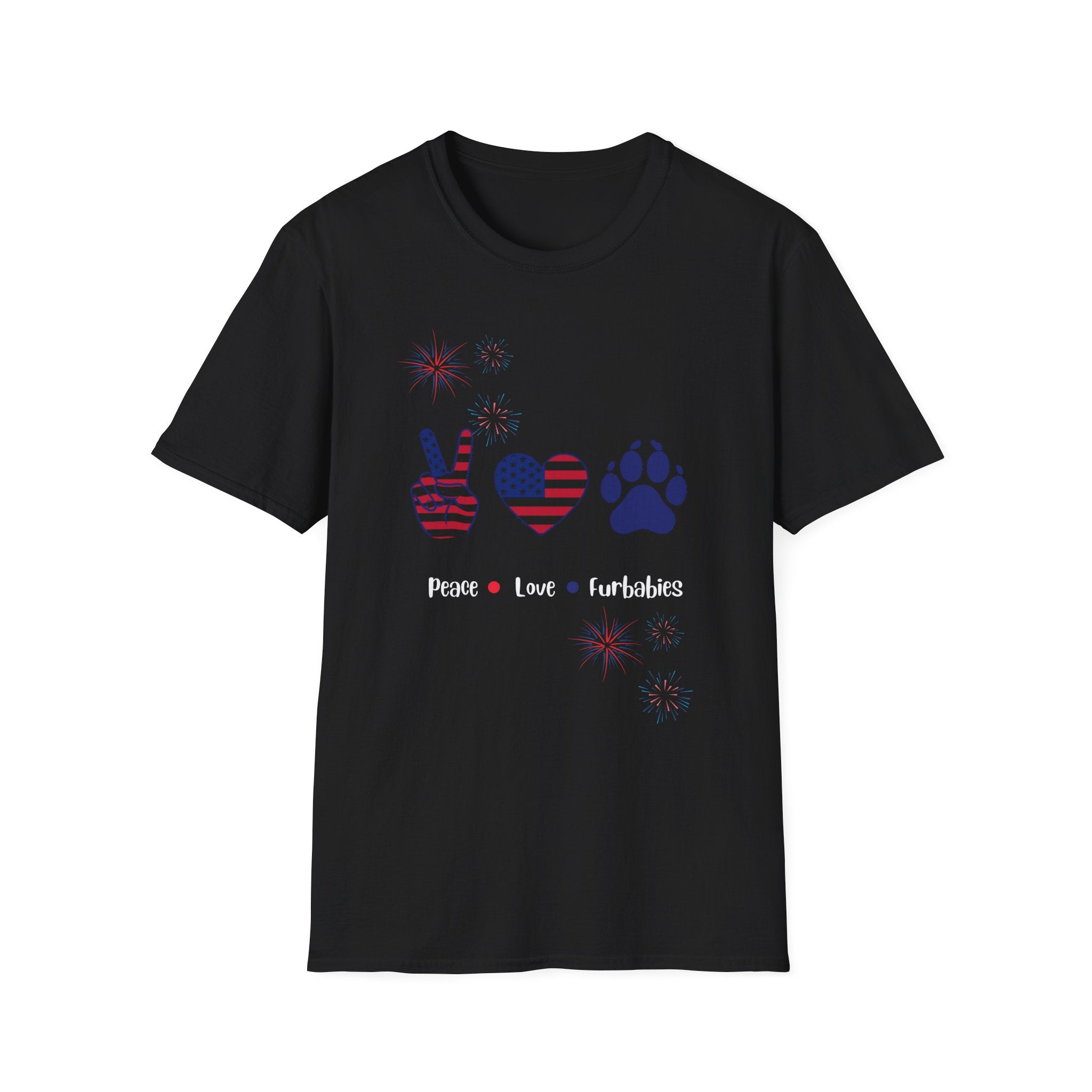 Patriotic Peace Heart Paw T-Shirt – USA Flag Dog Lover Tee for 4th of July