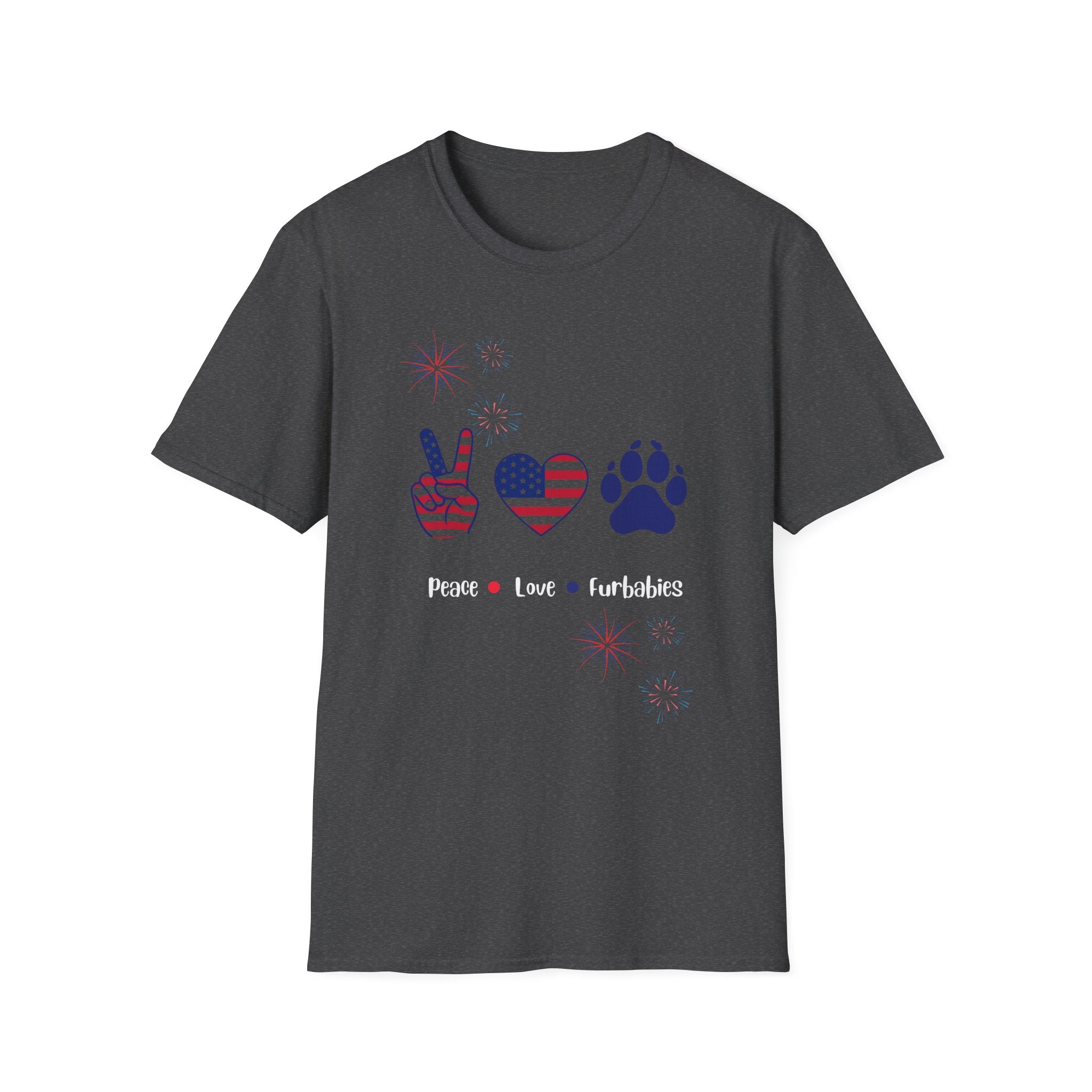 Patriotic Peace Heart Paw T-Shirt – USA Flag Dog Lover Tee for 4th of July