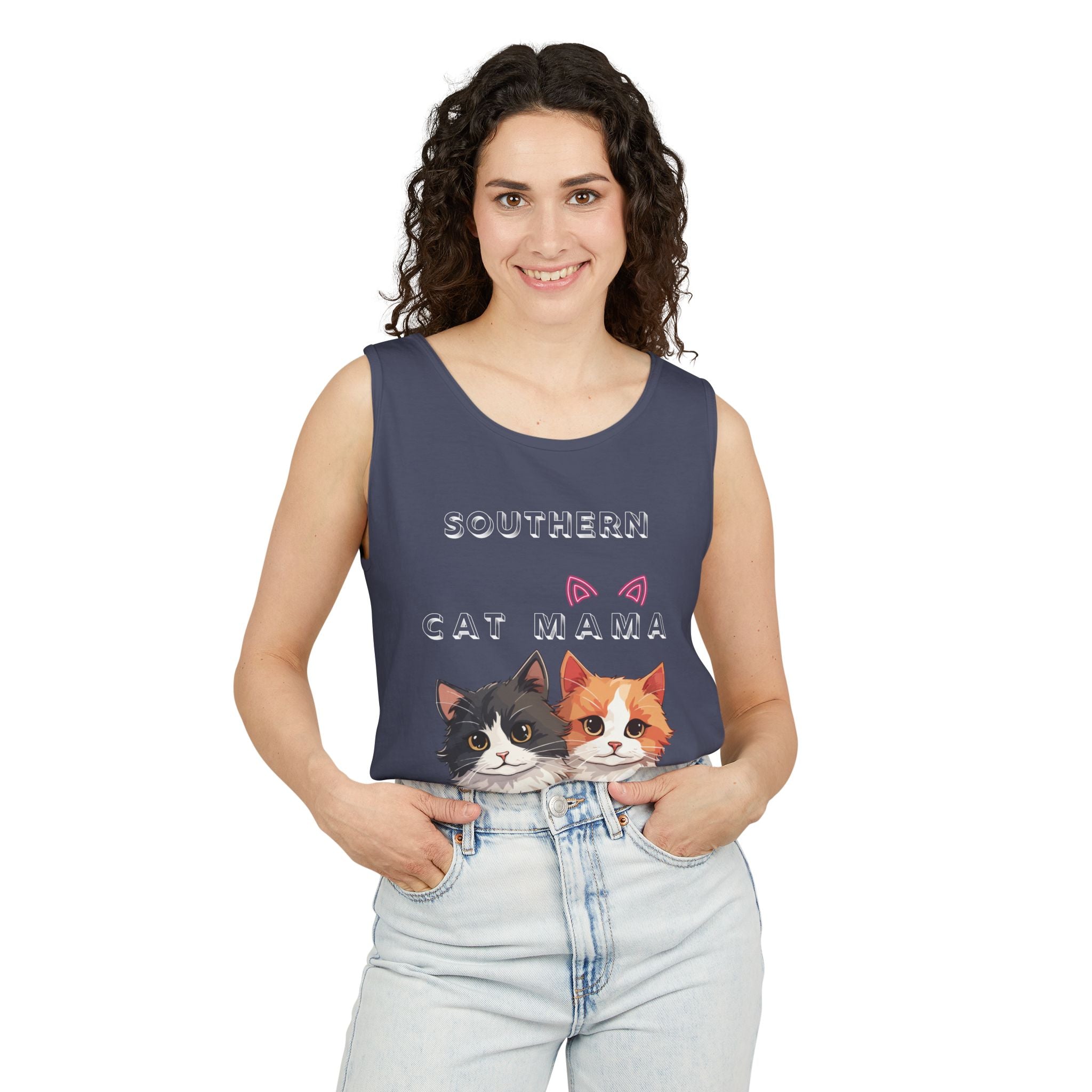Southern Cat Mama Tank Top — Cute Kitten Graphic Tank for Cat Lovers