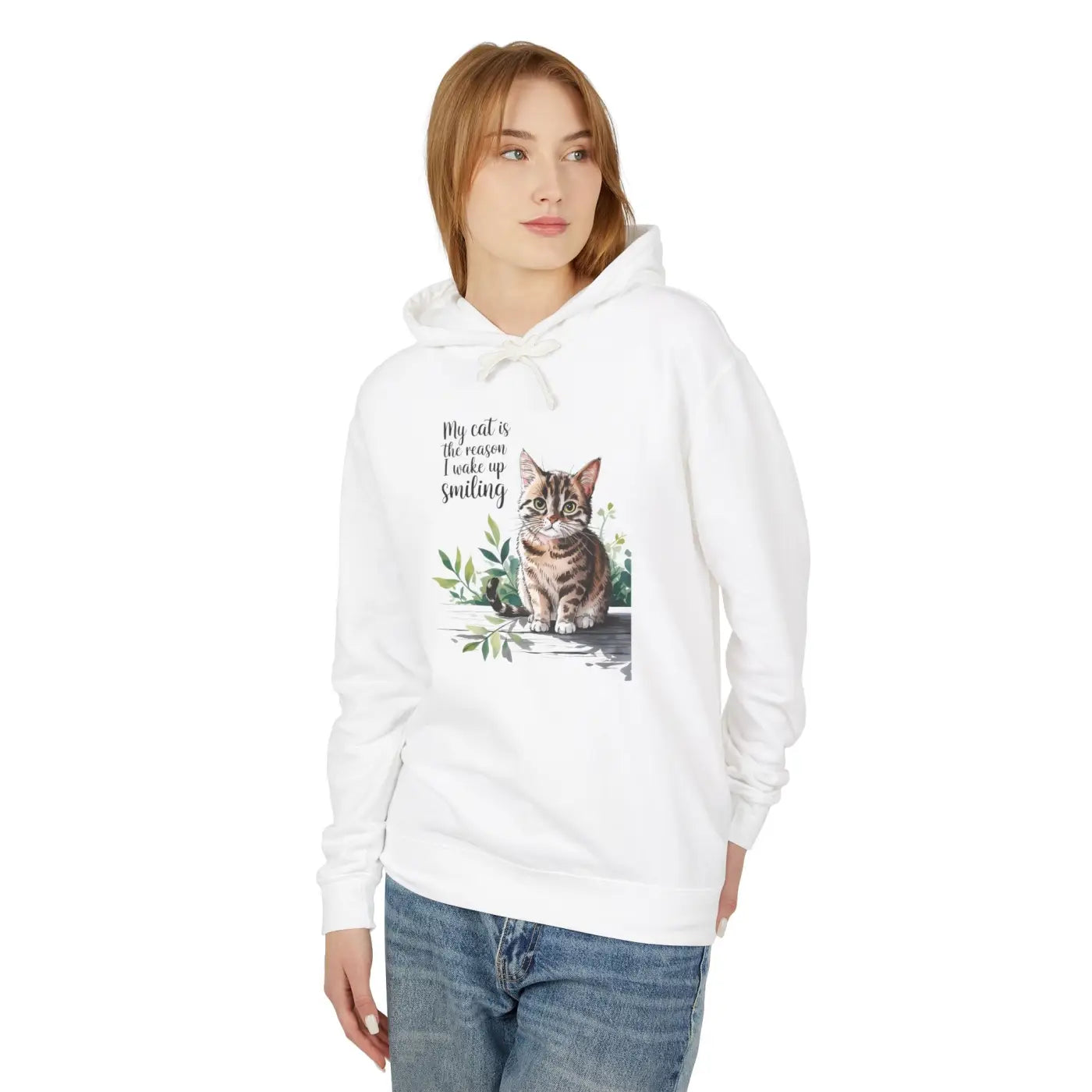 Smiling Cat Lover Lightweight Hoodie - Soft Morning Wear - Dipaliz