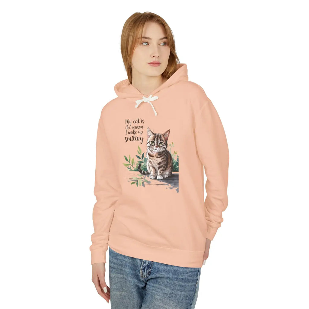 Smiling Cat Lover Lightweight Hoodie - Soft Morning Wear - Dipaliz
