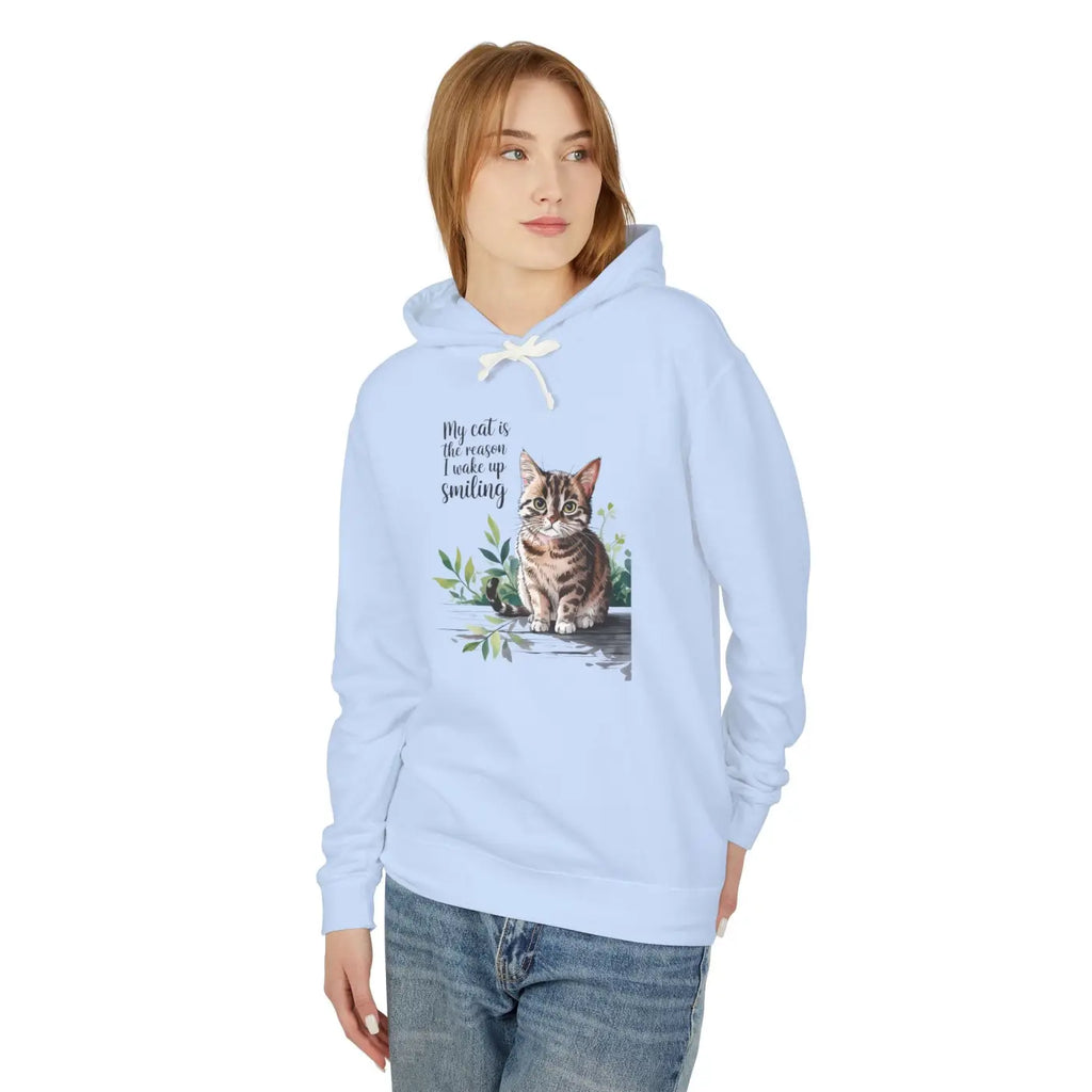 Smiling Cat Lover Lightweight Hoodie - Soft Morning Wear - Dipaliz