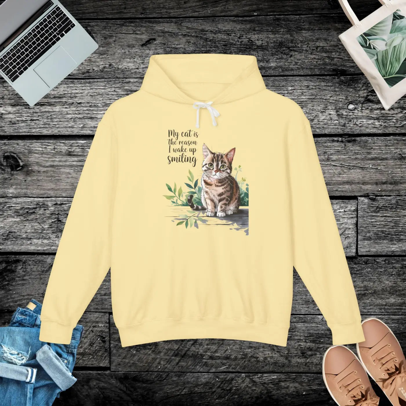 Smiling Cat Lover Lightweight Hoodie - Soft Morning Wear - Dipaliz