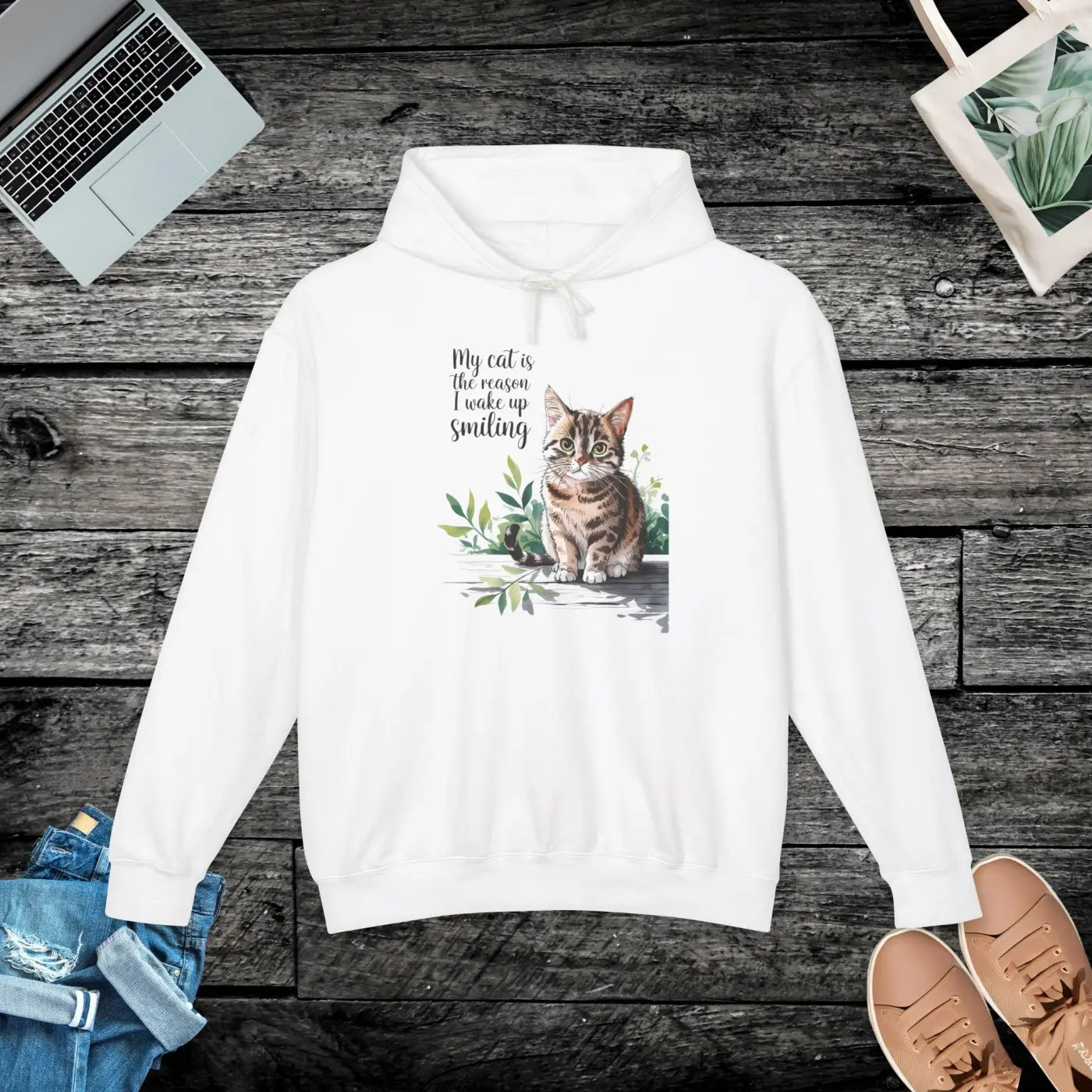 Smiling Cat Lover Lightweight Hoodie - Soft Morning Wear - Dipaliz