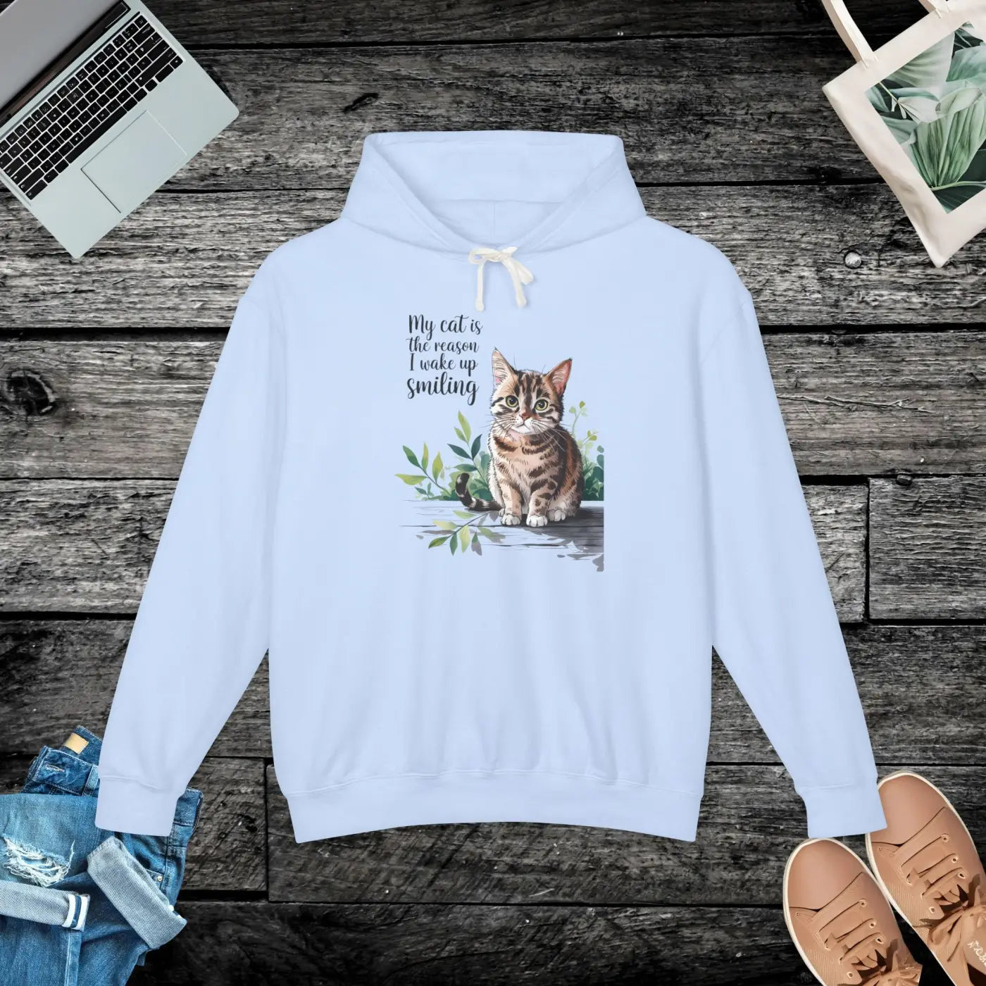 Smiling Cat Lover Lightweight Hoodie - Soft Morning Wear - Dipaliz