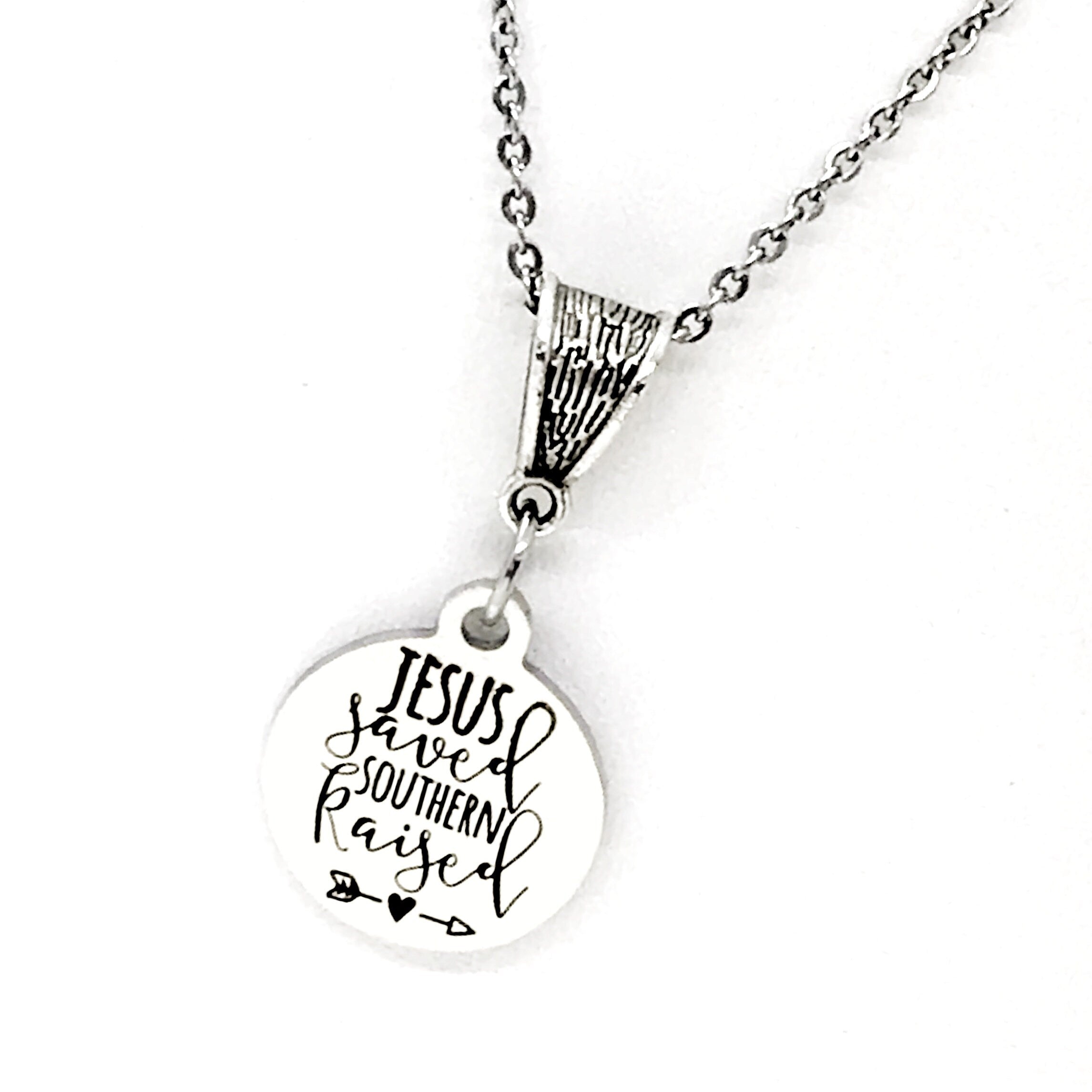 Jesus Saved Southern Raised Necklace, Christian Woman Gift, Southern Woman Gift, Jewelry Gift, Wife Gift, Daughter Gift, Gift For Her