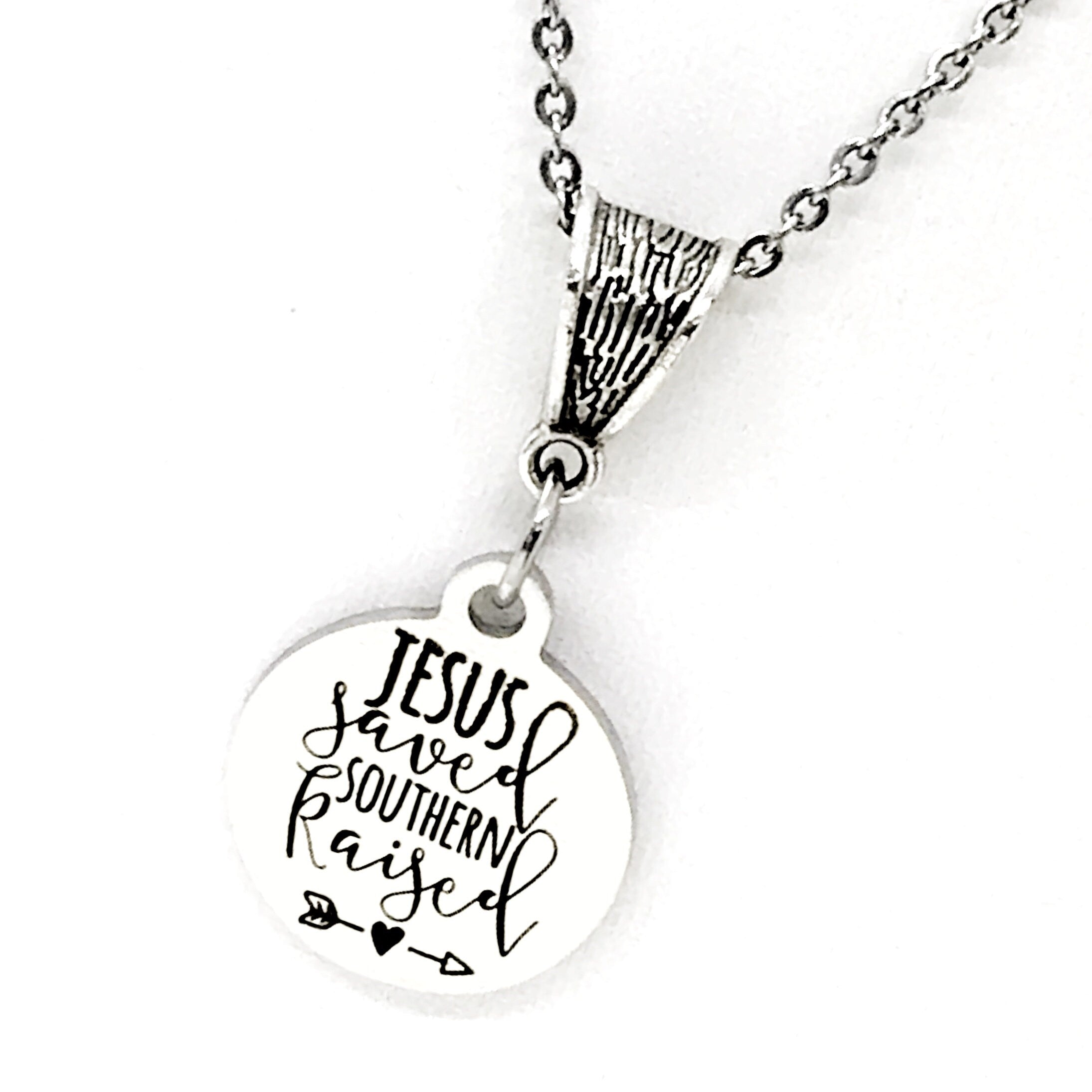 Jesus Saved Southern Raised Necklace, Christian Woman Gift, Southern Woman Gift, Jewelry Gift, Wife Gift, Daughter Gift, Gift For Her