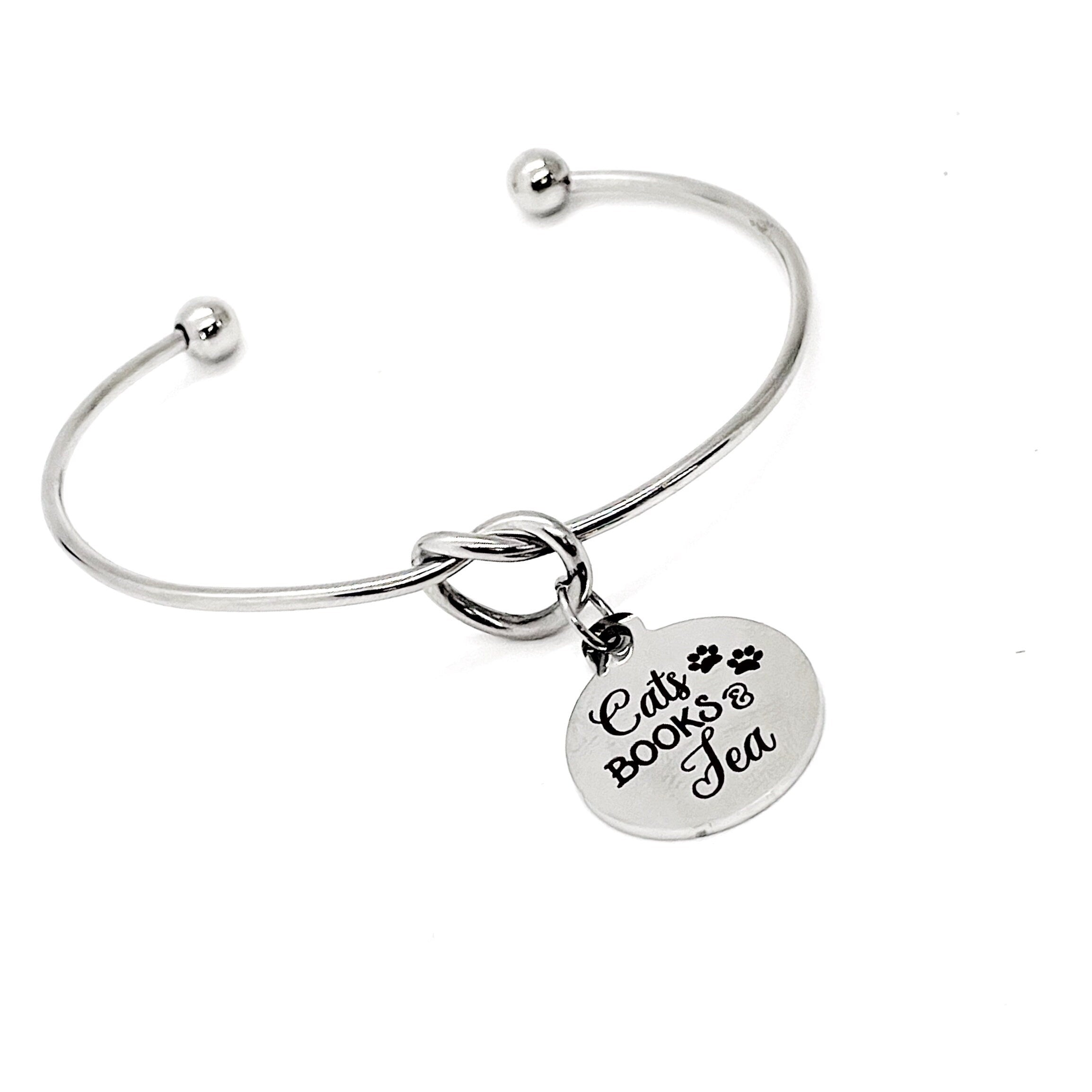 Cat Books Tea Charm Bracelet, Cat Lover, Book Lover, Tea Lover, Gift For Her, Love Cats, Love Books, Love Tea, Wife Gift, Mom Jewelry Gift