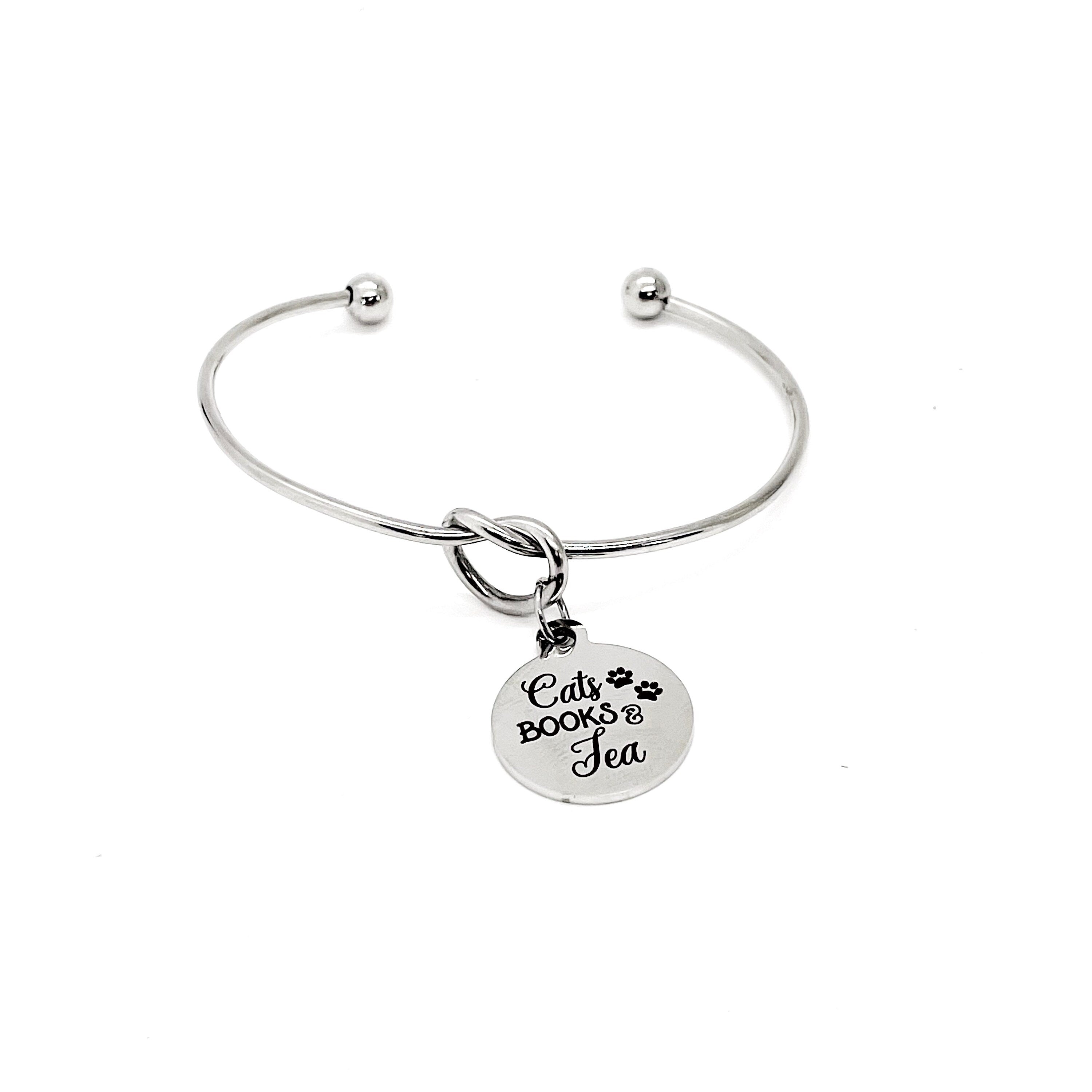 Cat Books Tea Charm Bracelet, Cat Lover, Book Lover, Tea Lover, Gift For Her, Love Cats, Love Books, Love Tea, Wife Gift, Mom Jewelry Gift