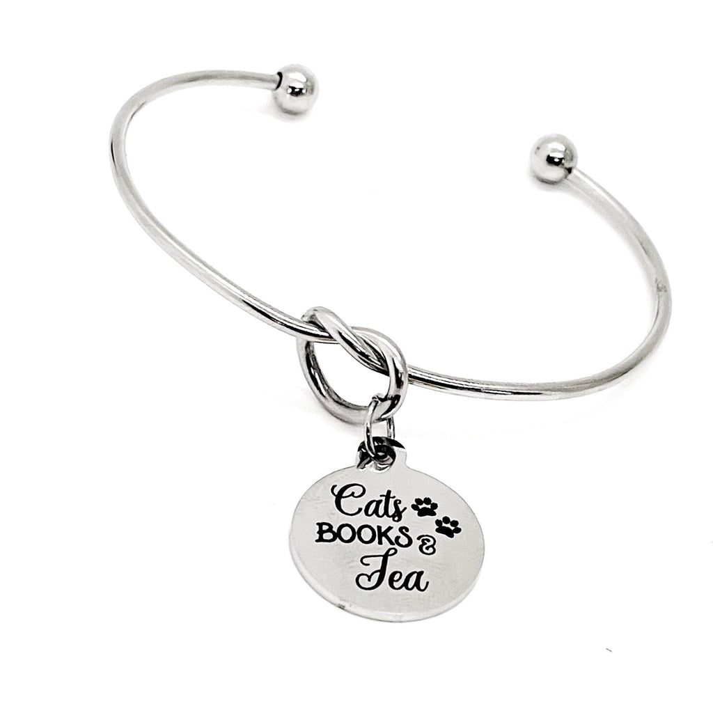 Cat Books Tea Charm Bracelet, Cat Lover, Book Lover, Tea Lover, Gift For Her, Love Cats, Love Books, Love Tea, Wife Gift, Mom Jewelry Gift