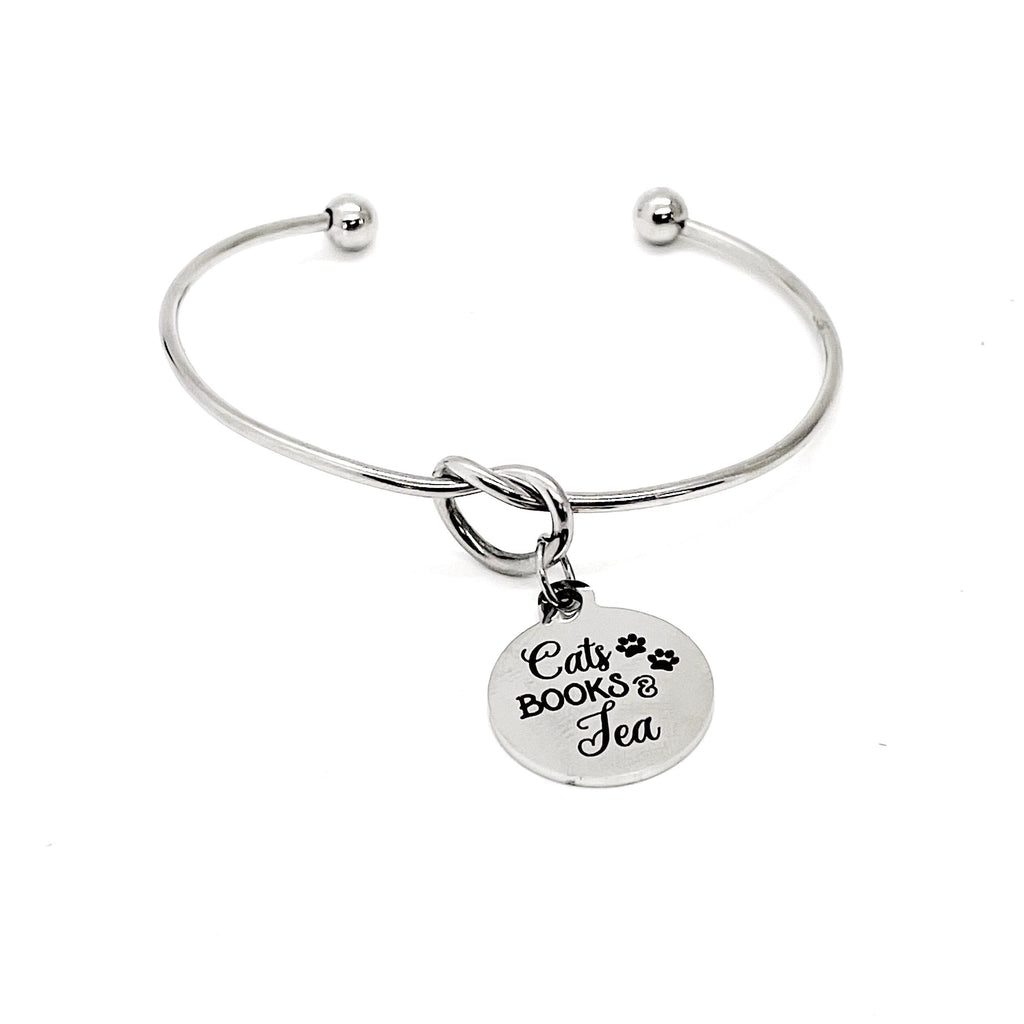 Cat Books Tea Charm Bracelet, Cat Lover, Book Lover, Tea Lover, Gift For Her, Love Cats, Love Books, Love Tea, Wife Gift, Mom Jewelry Gift