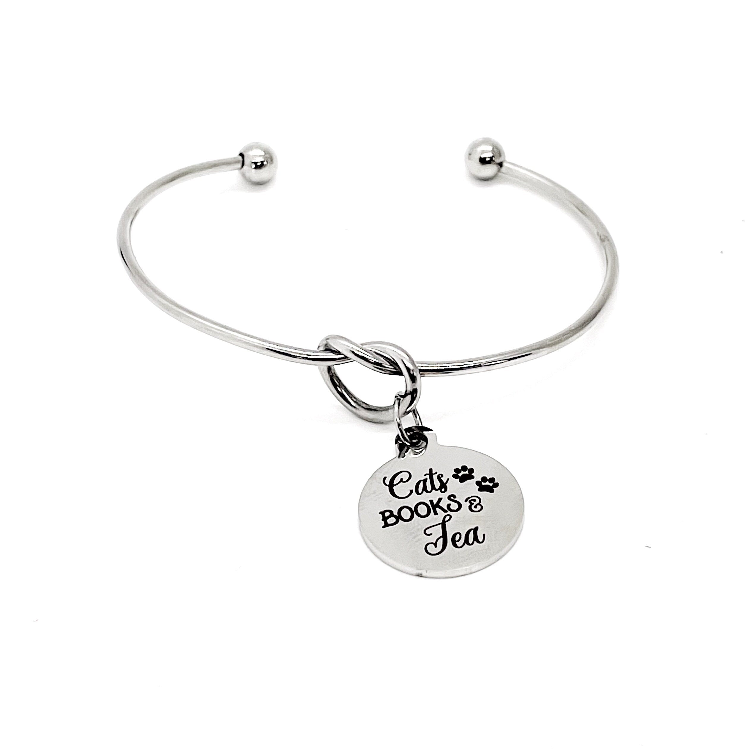 Cat Books Tea Charm Bracelet, Cat Lover, Book Lover, Tea Lover, Gift For Her, Love Cats, Love Books, Love Tea, Wife Gift, Mom Jewelry Gift